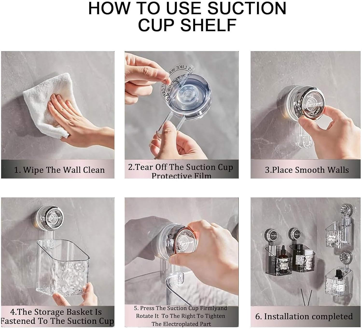 Heykomi No-Drill Shower Caddy Shelf Clear Acrylic Suction Cup Storage Rack