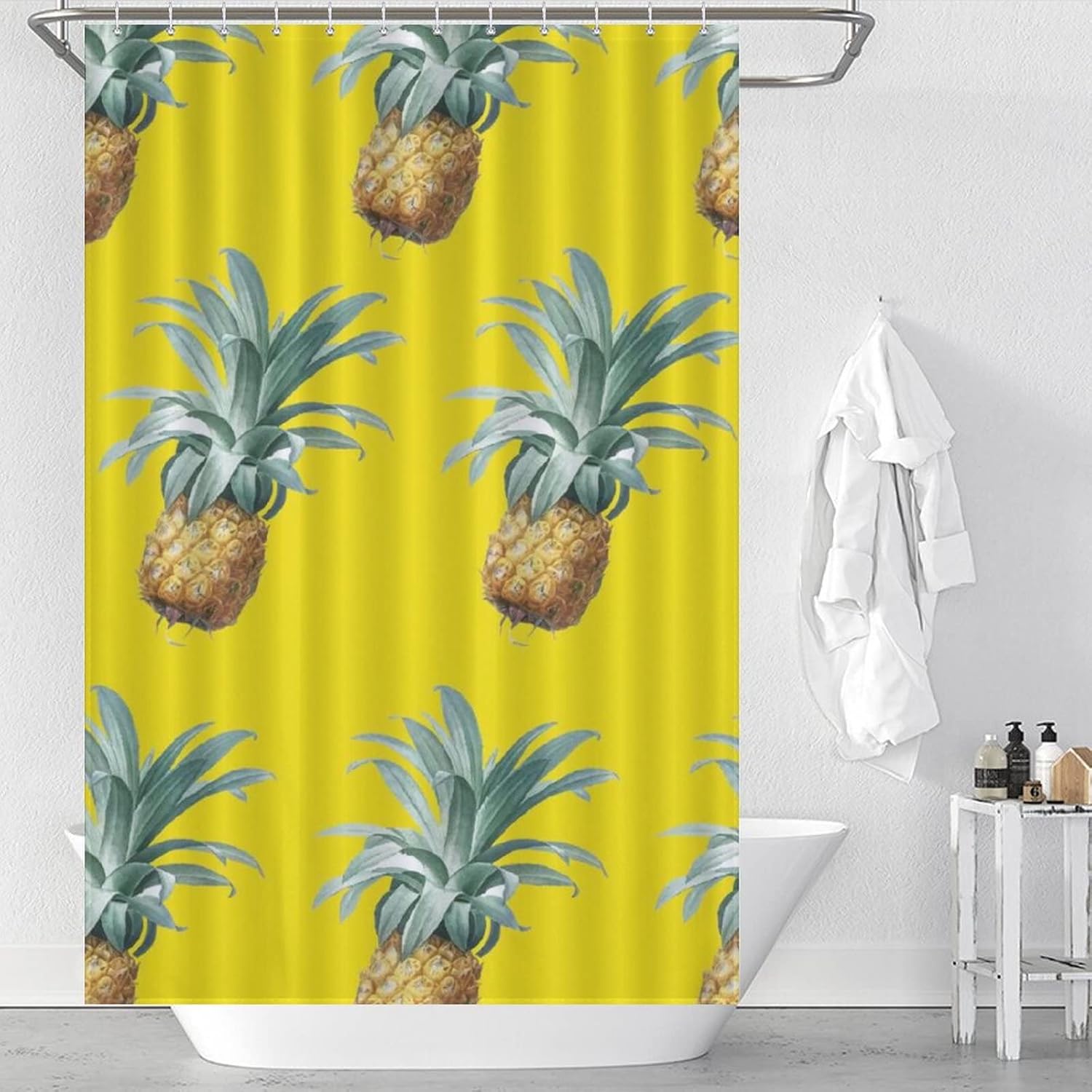 Summer Cool Pineapple Shower Curtain with 12 Hooks
