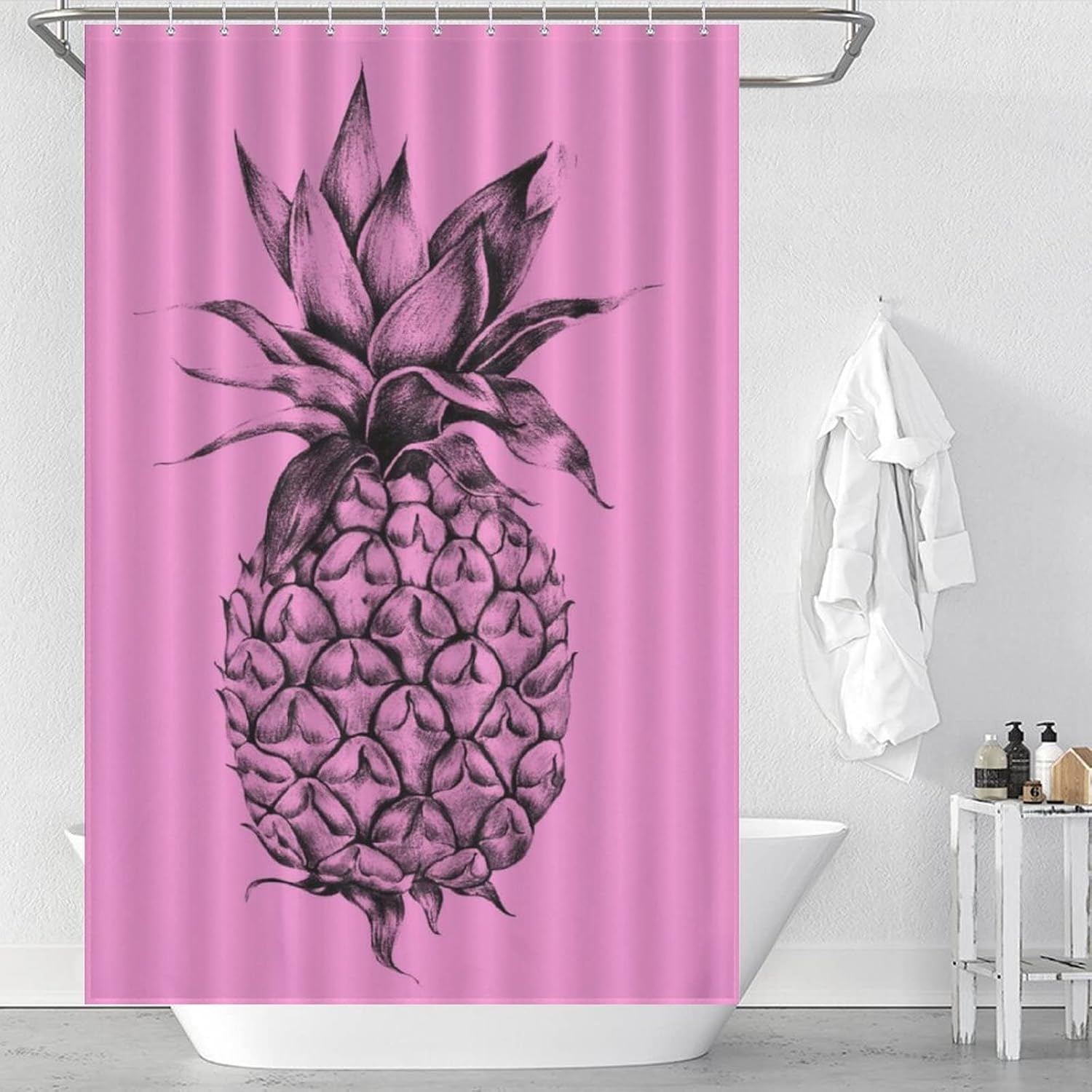 Summer Fruit Pineapple Bath Curtain with 12 Hooks 1