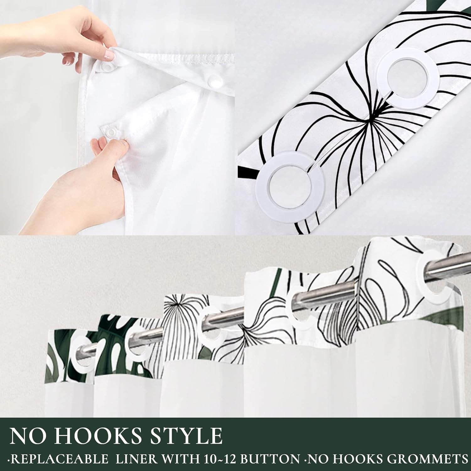 Tititex Snap-In Liner Tropical Palm Shower Curtain Set 72x72 Inch