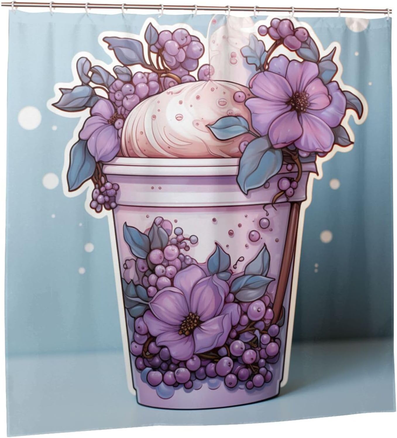 DAOWANGZUO Purple Flower Shower Curtain Set with 12 Hooks 72x72in 1