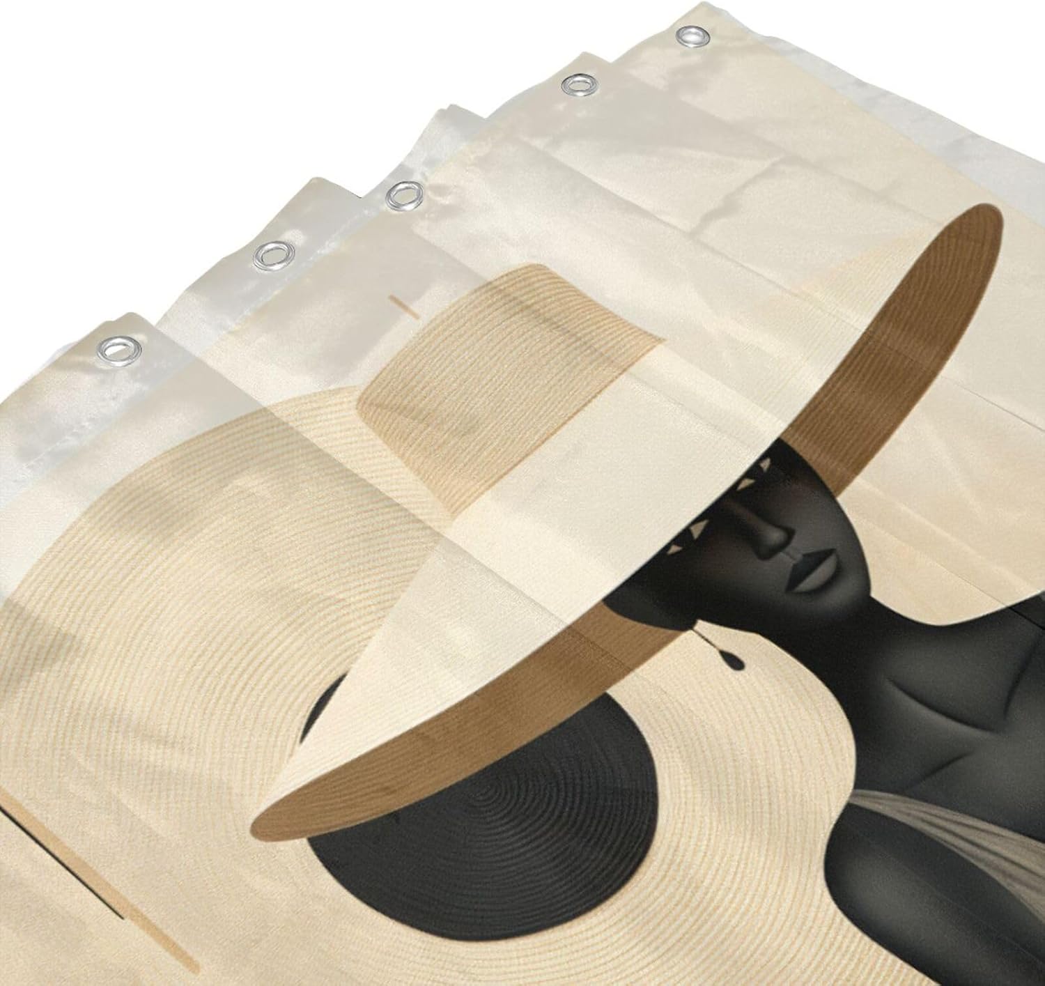 Brown Patterned Shower Curtain Set with 12 Hooks 72x72in
