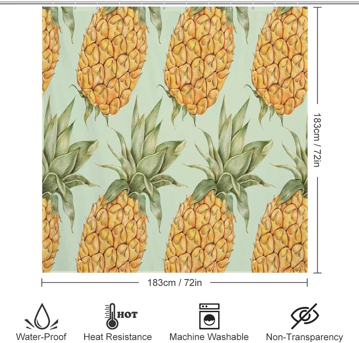 Adorable Pineapple Shower Curtain 72x72inch