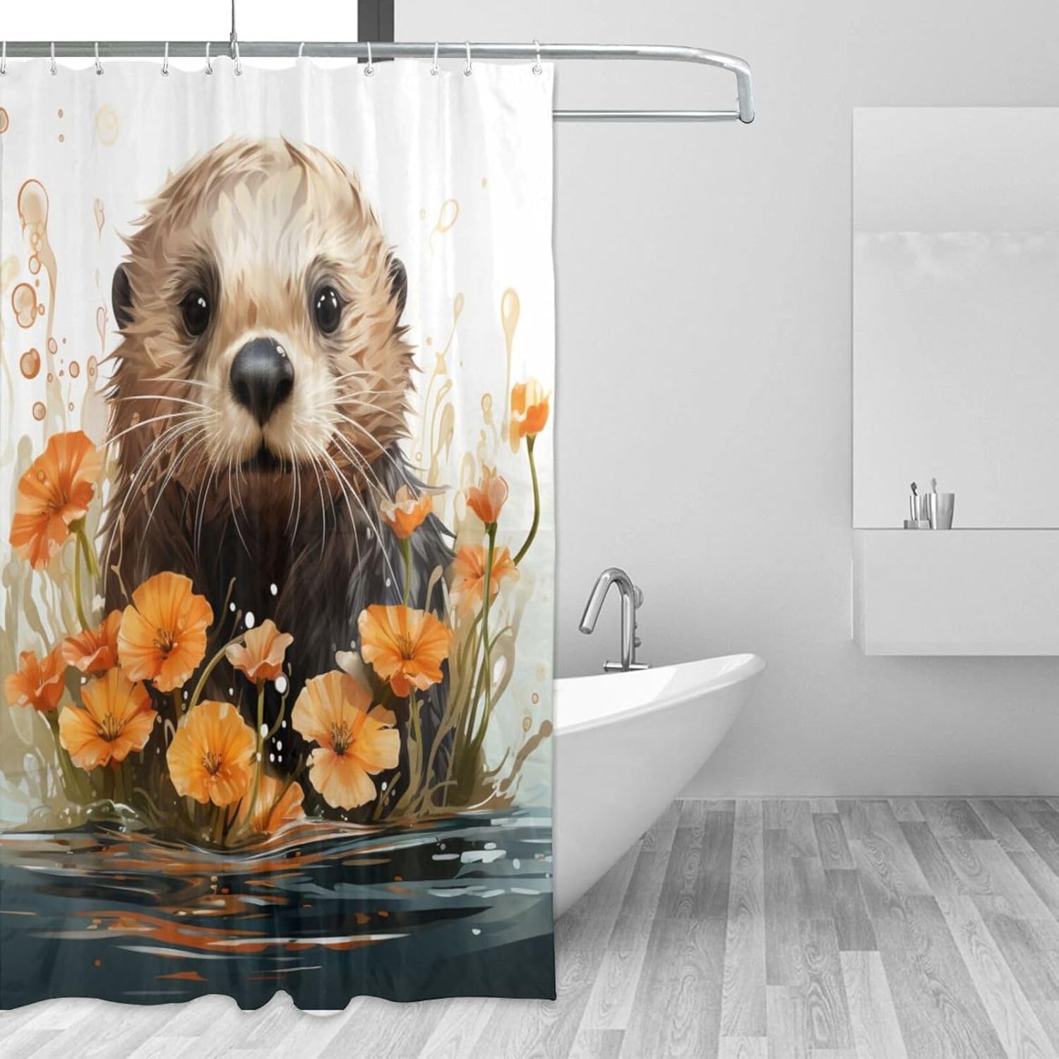 Brown Otter Shower Curtain Set with 12 Hooks 72x72in 1