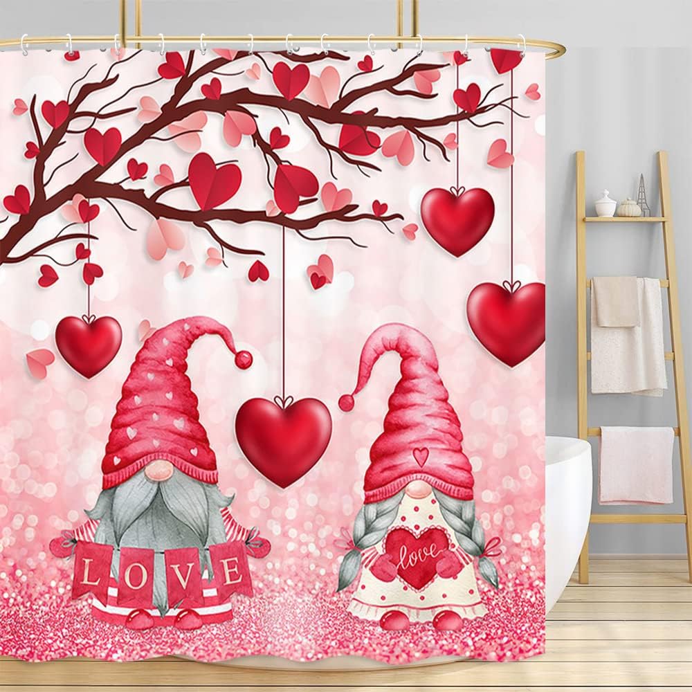 Pink Glitter Shower Curtain with Heart Design