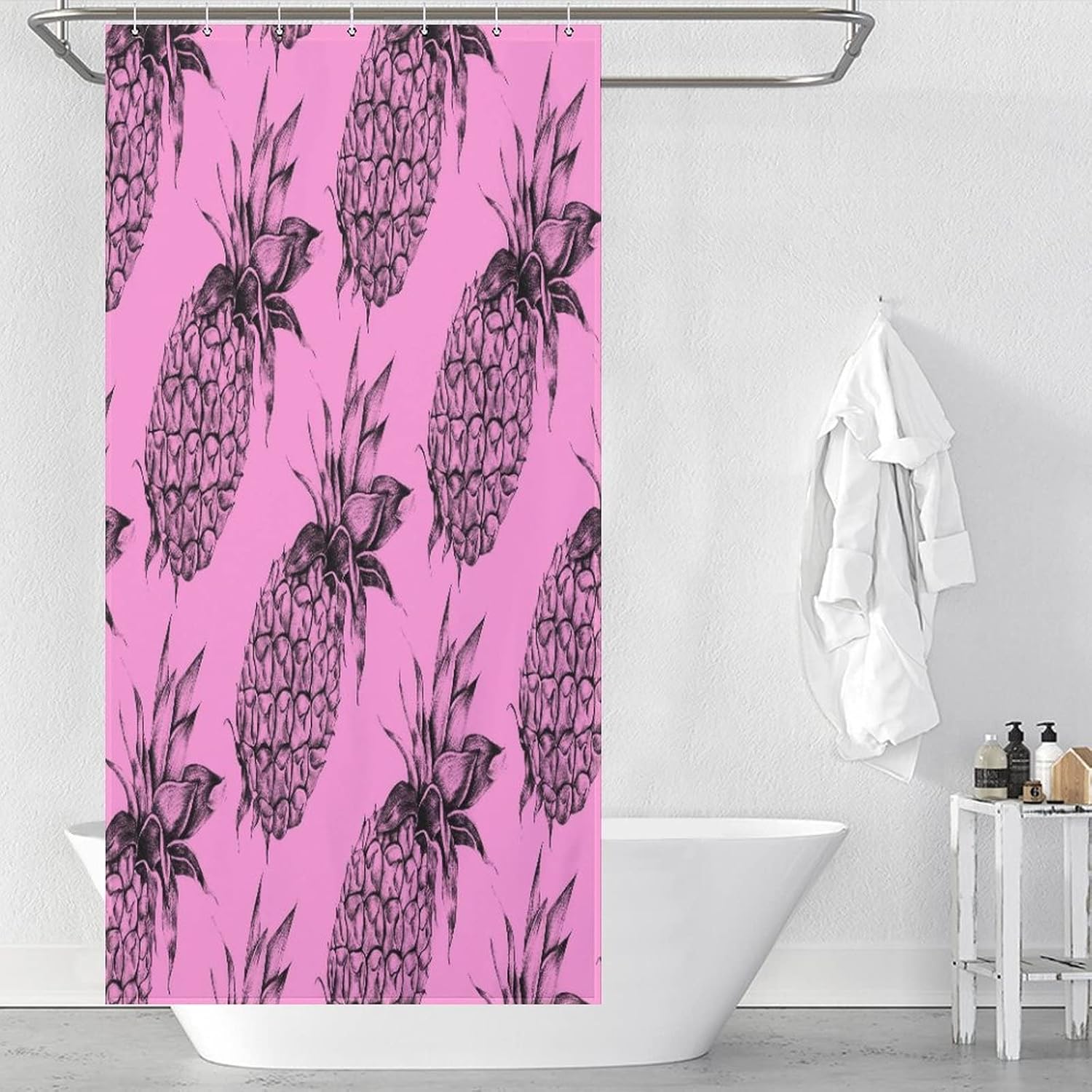 Pineapple Yellow Funny Shower Curtain with 12 Hooks