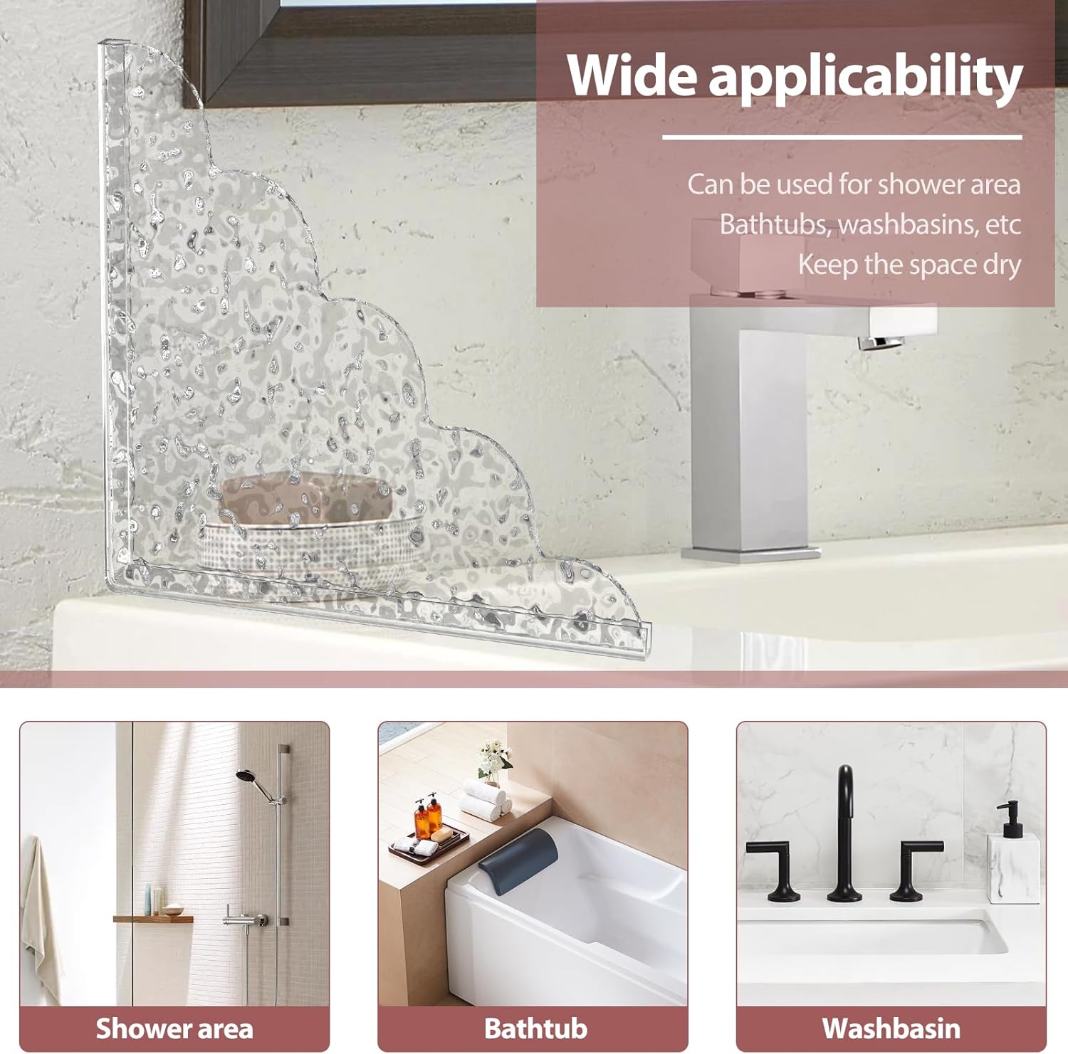 2Pcs Acrylic Shower Splash Guards with Silicone Base 1