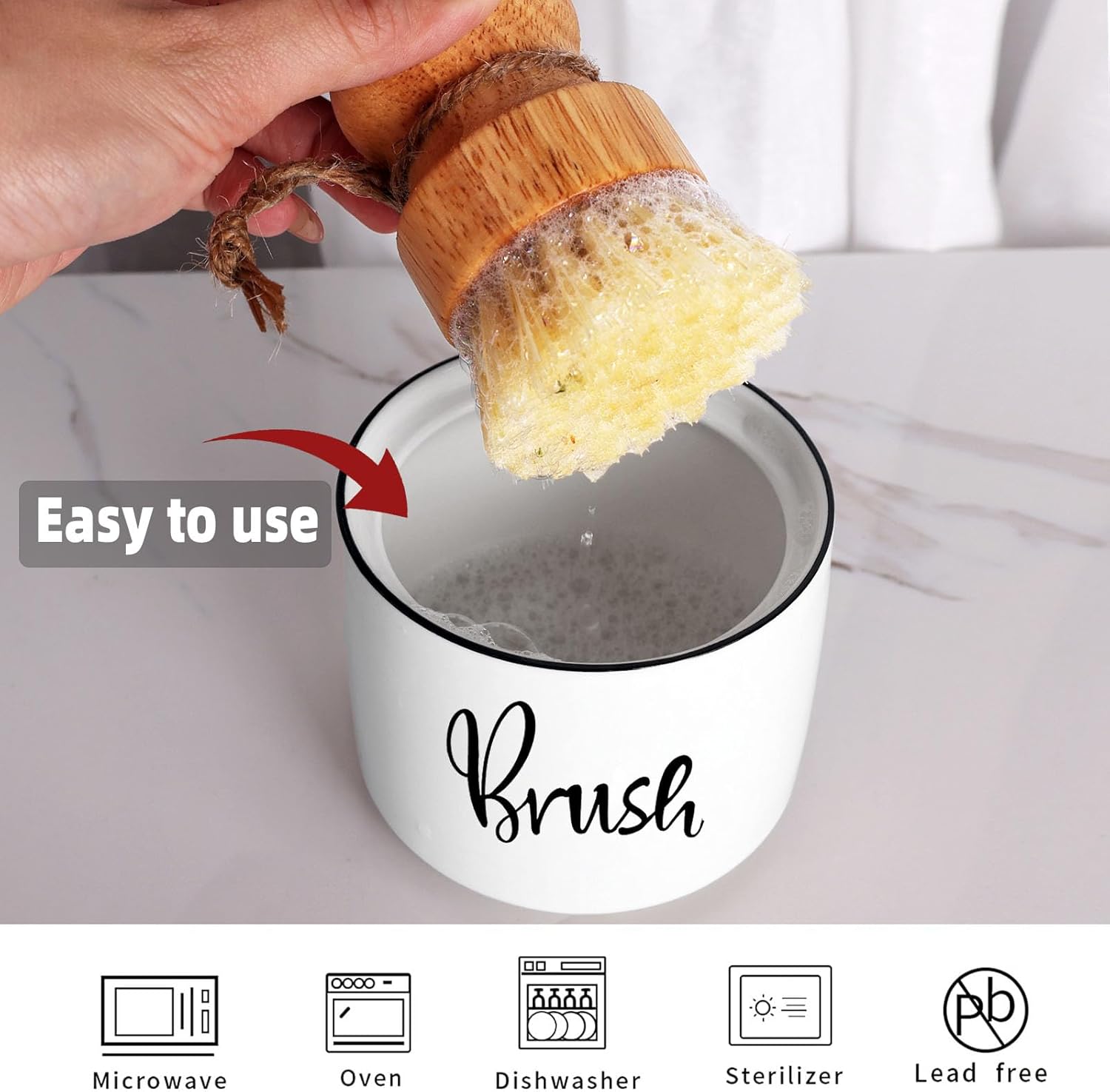 ONTUBE Ceramic Dish Brush Holder 8 oz White