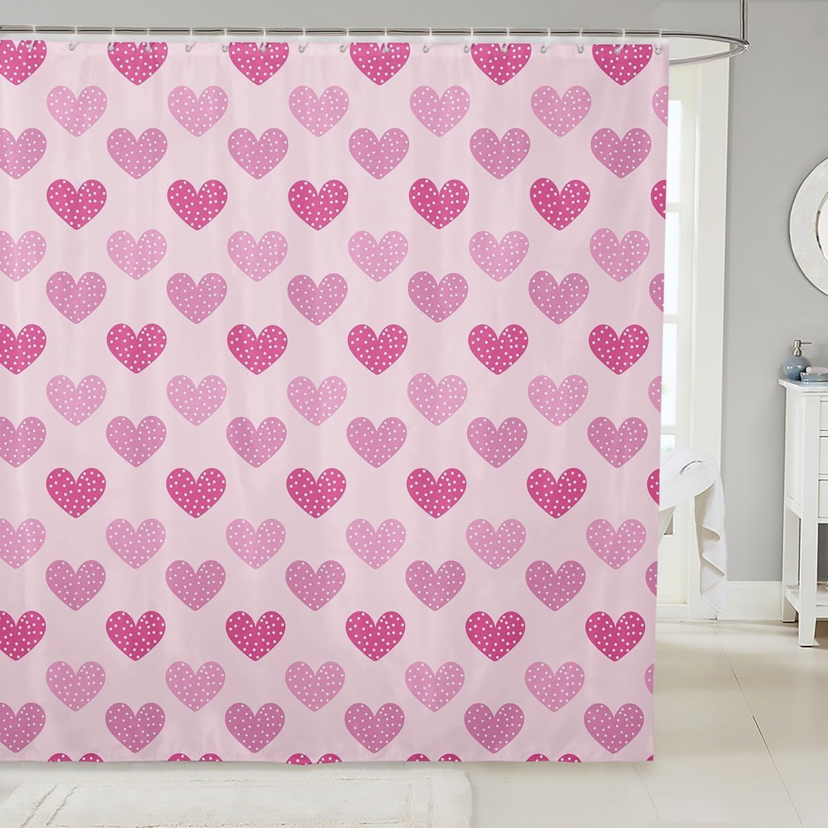 jejeloiu Pink Heart Shower Curtain Set 72x72 Waterproof