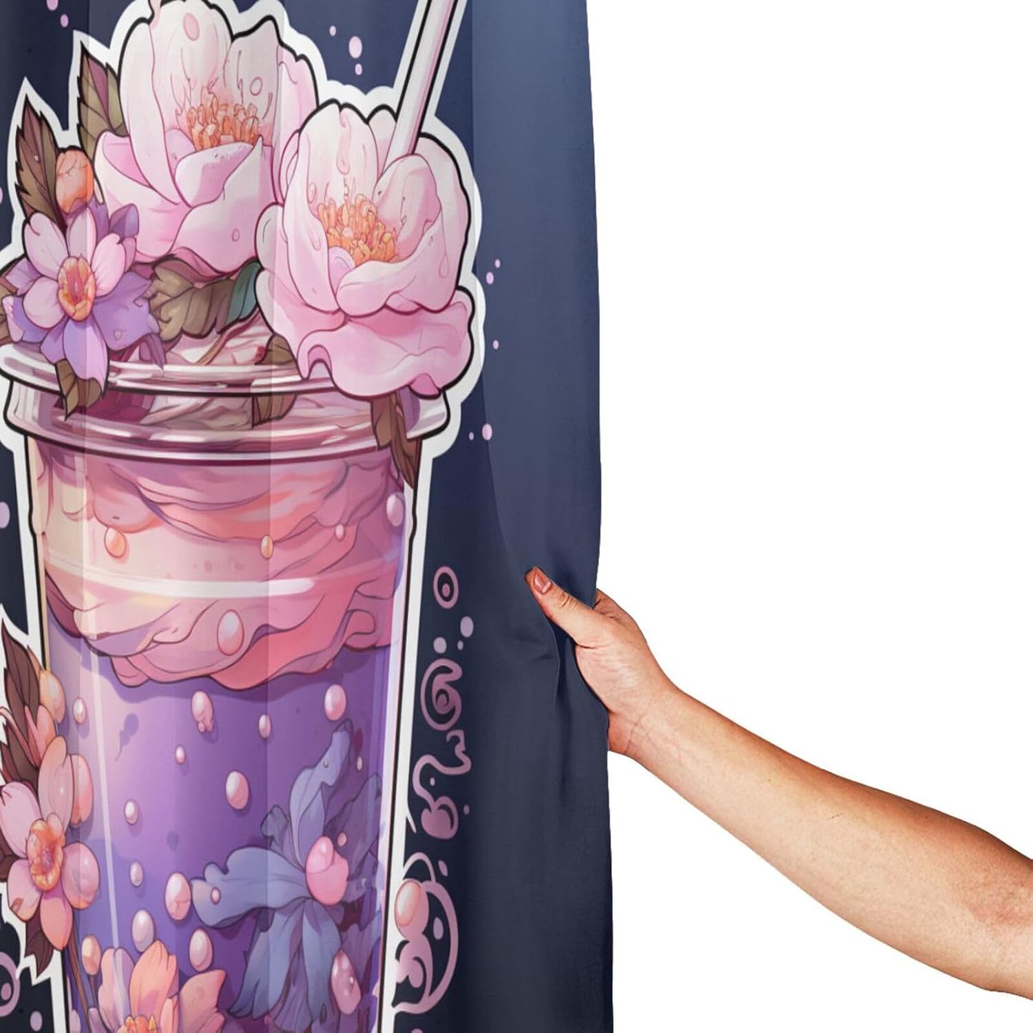 DAOWANGZUO Purple Flower Shower Curtain Set with 12 Hooks