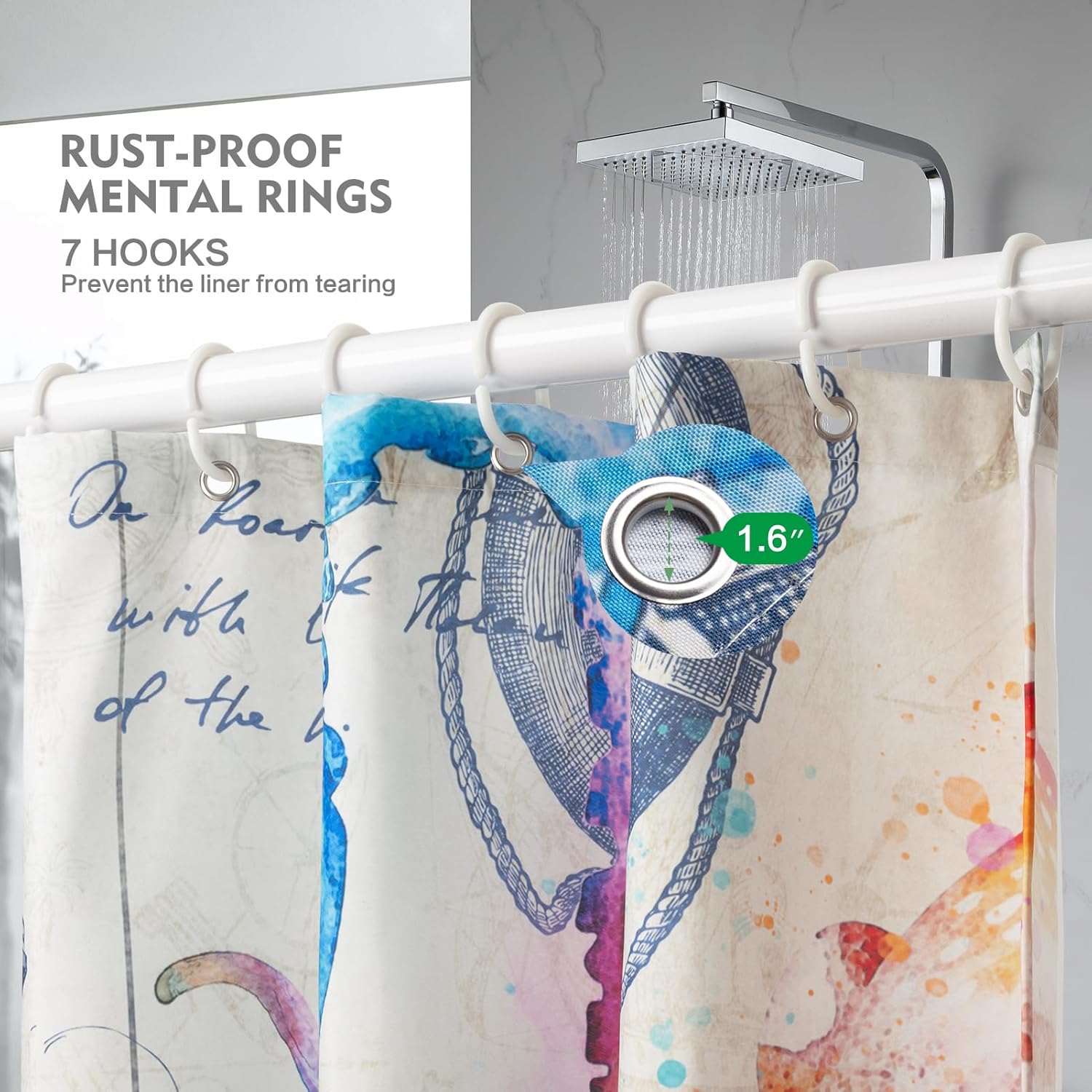 Lokigo Nautical Octopus Shower Curtain 36x72 with 7 Hooks