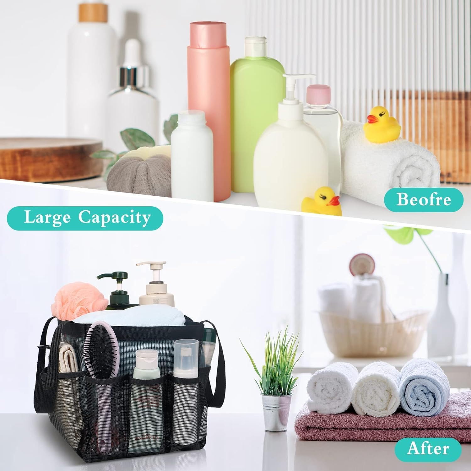 OUCOOL Portable Shower Caddy with Slippers and Makeup Bag