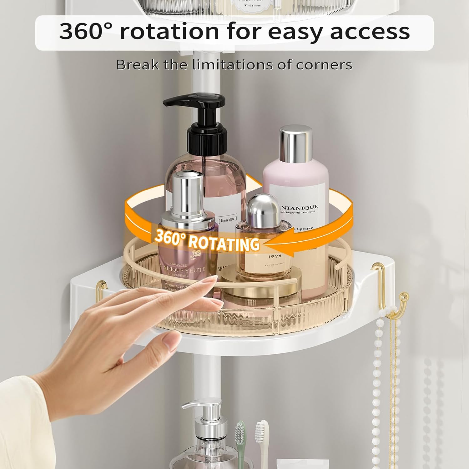 Adjustable Corner Shower Caddy with 4 L-Lazy Susan Baskets