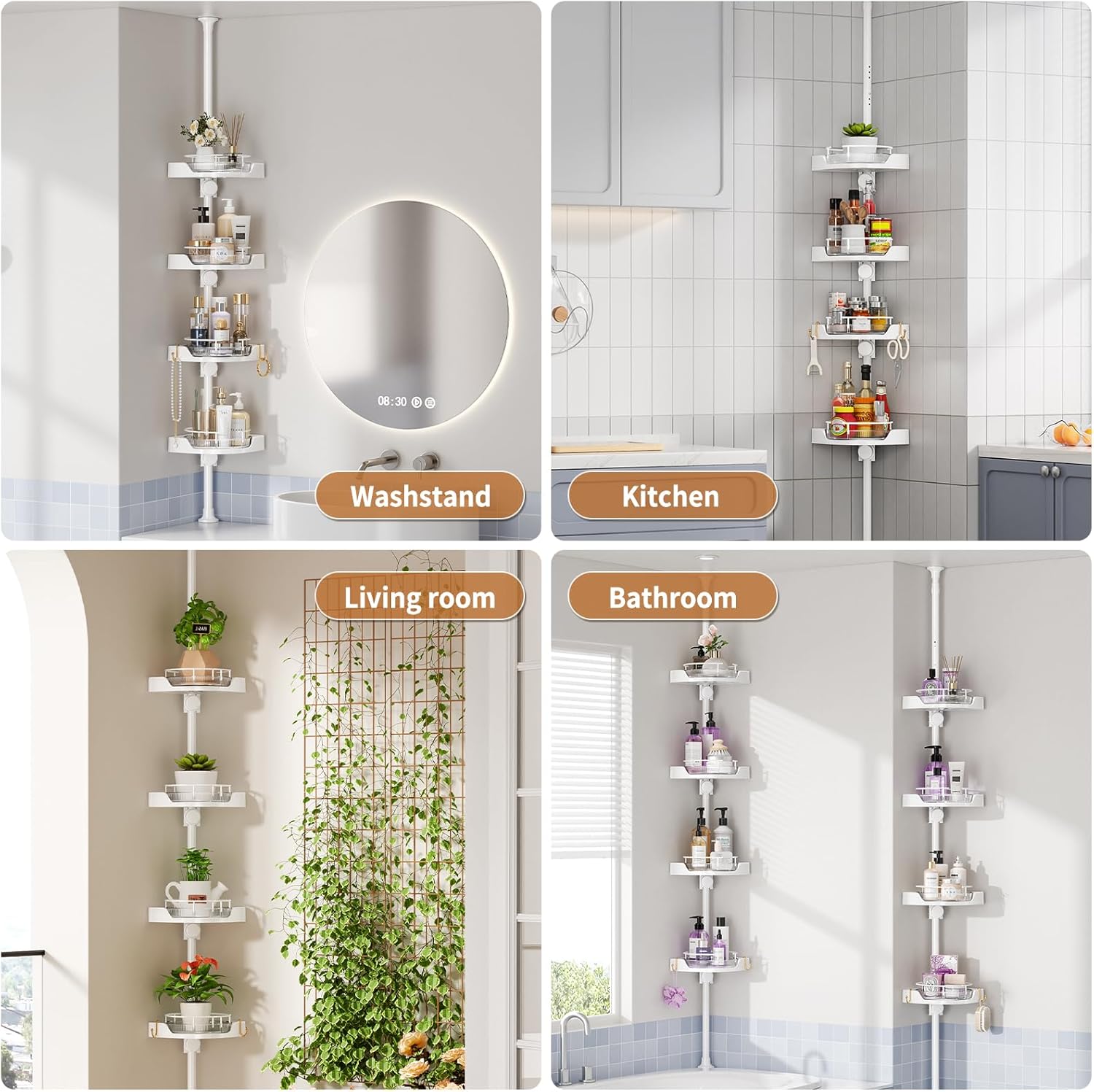Weidace Corner Shower Caddy with 4 Tiers and Rotating Trays