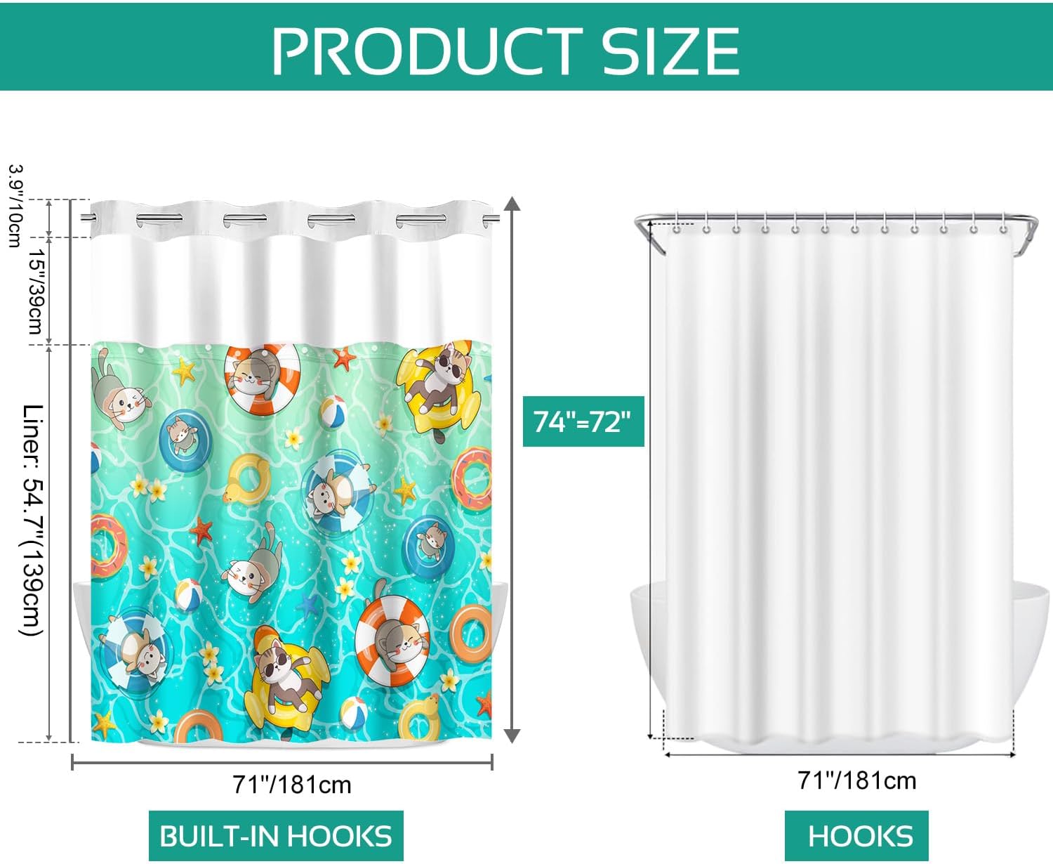 Lalumix No Hook Shower Curtain Set with Replaceable Patterns