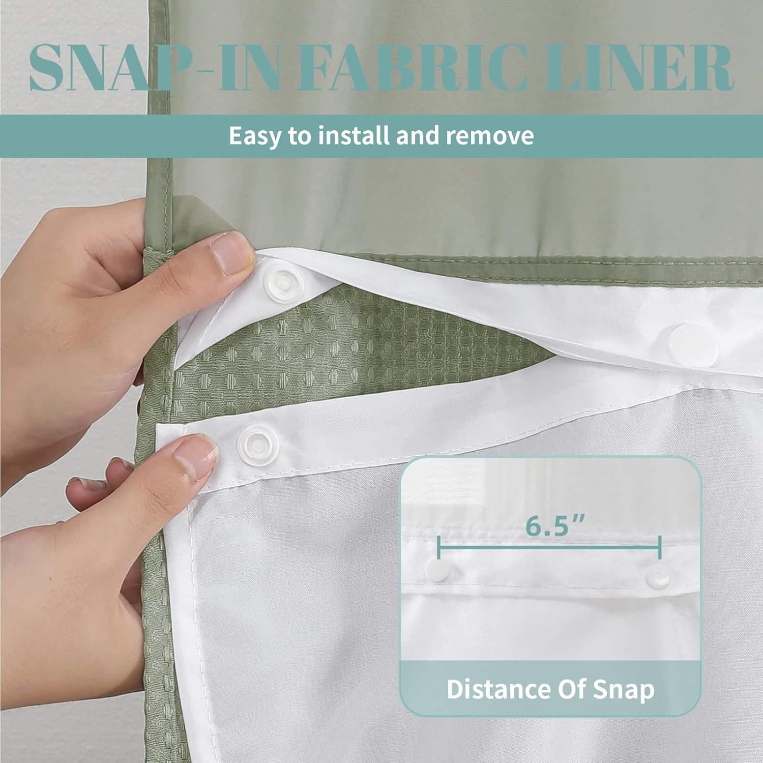 SageGreen Waffle Weave No Hook Shower Curtain Set with Snap-In Liner