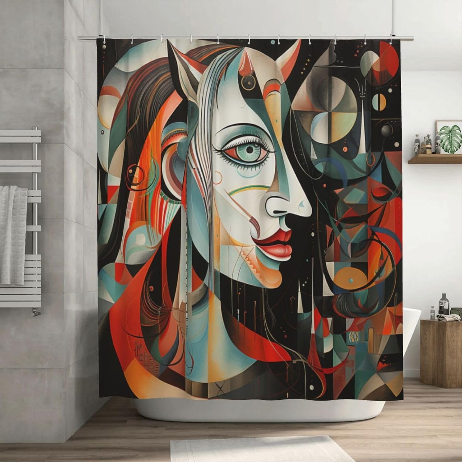 DAOWANGZUO Abstract Boho Face Shower Curtain Set 72x72in