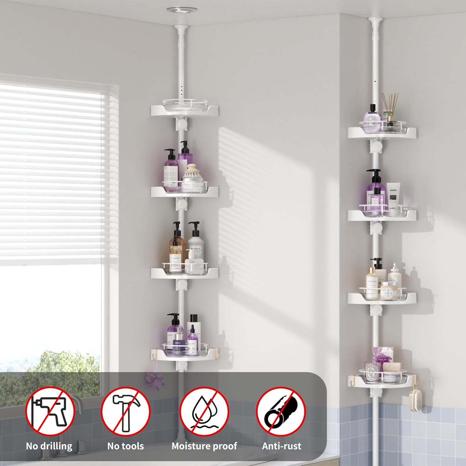 Weidace Corner Shower Caddy with 4 Tiers and Rotating Trays