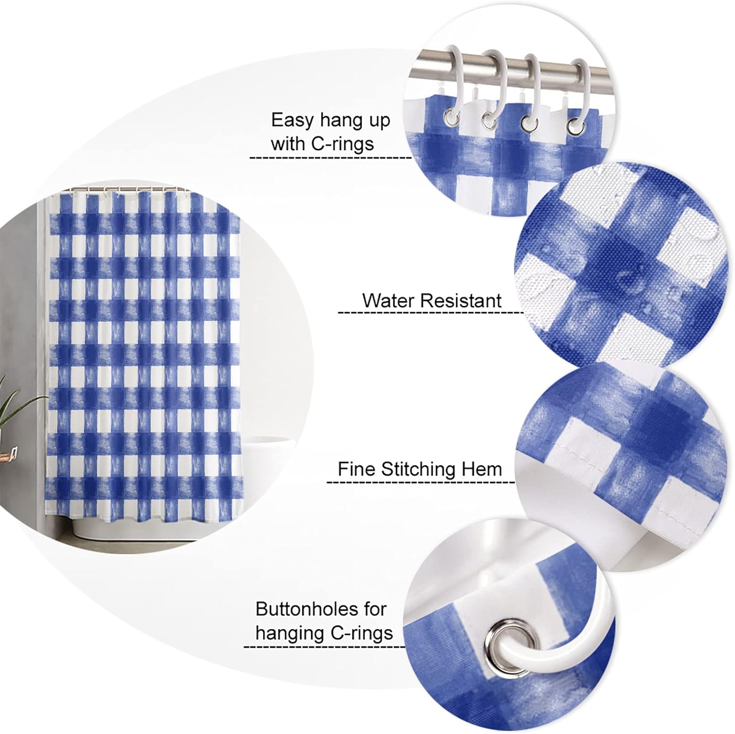 Savannan Shower Curtain Set with 12 Hooks and Water Repellent Fabric