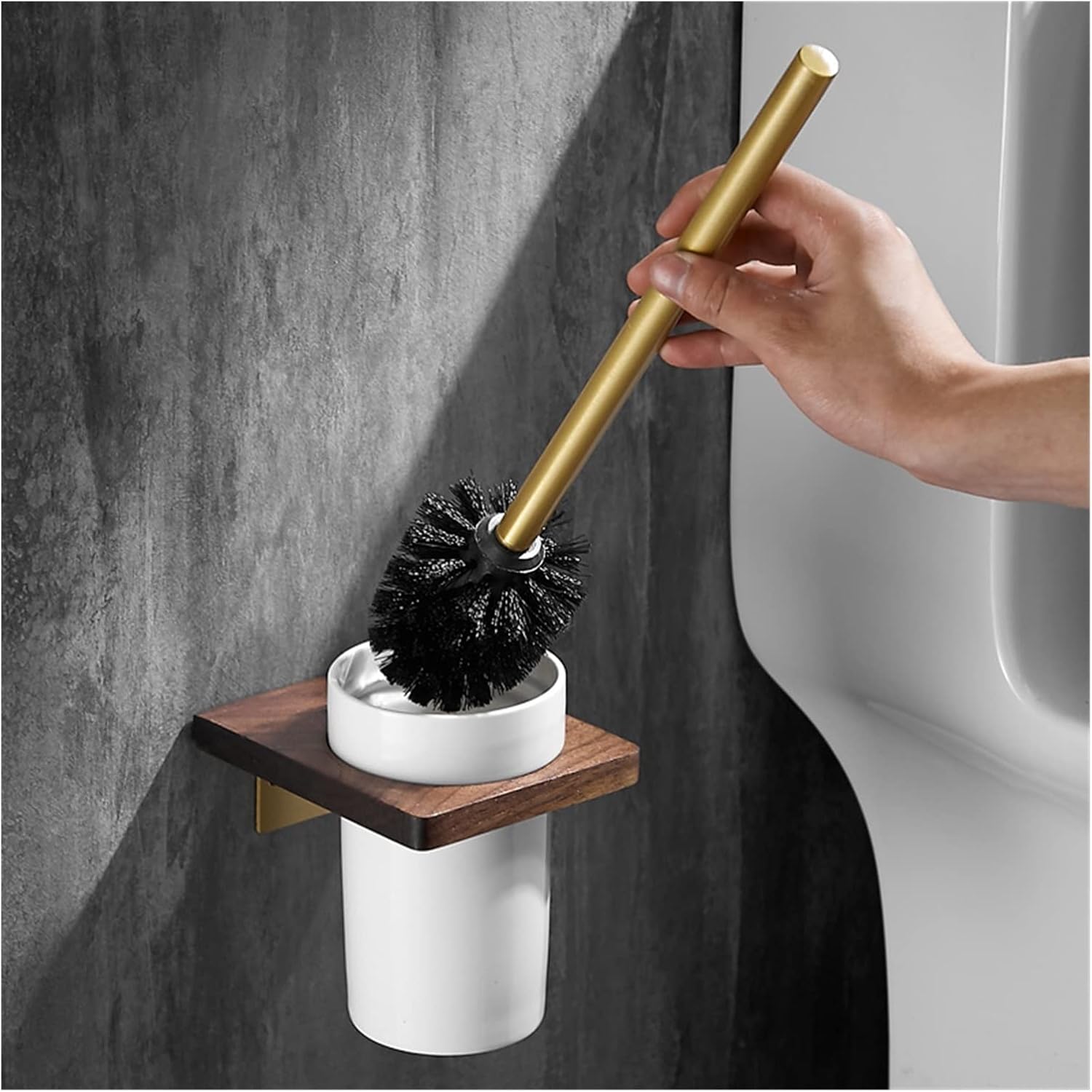 INPETS Toilet Brush Holder with Ceramic Cup and Aluminum Pole