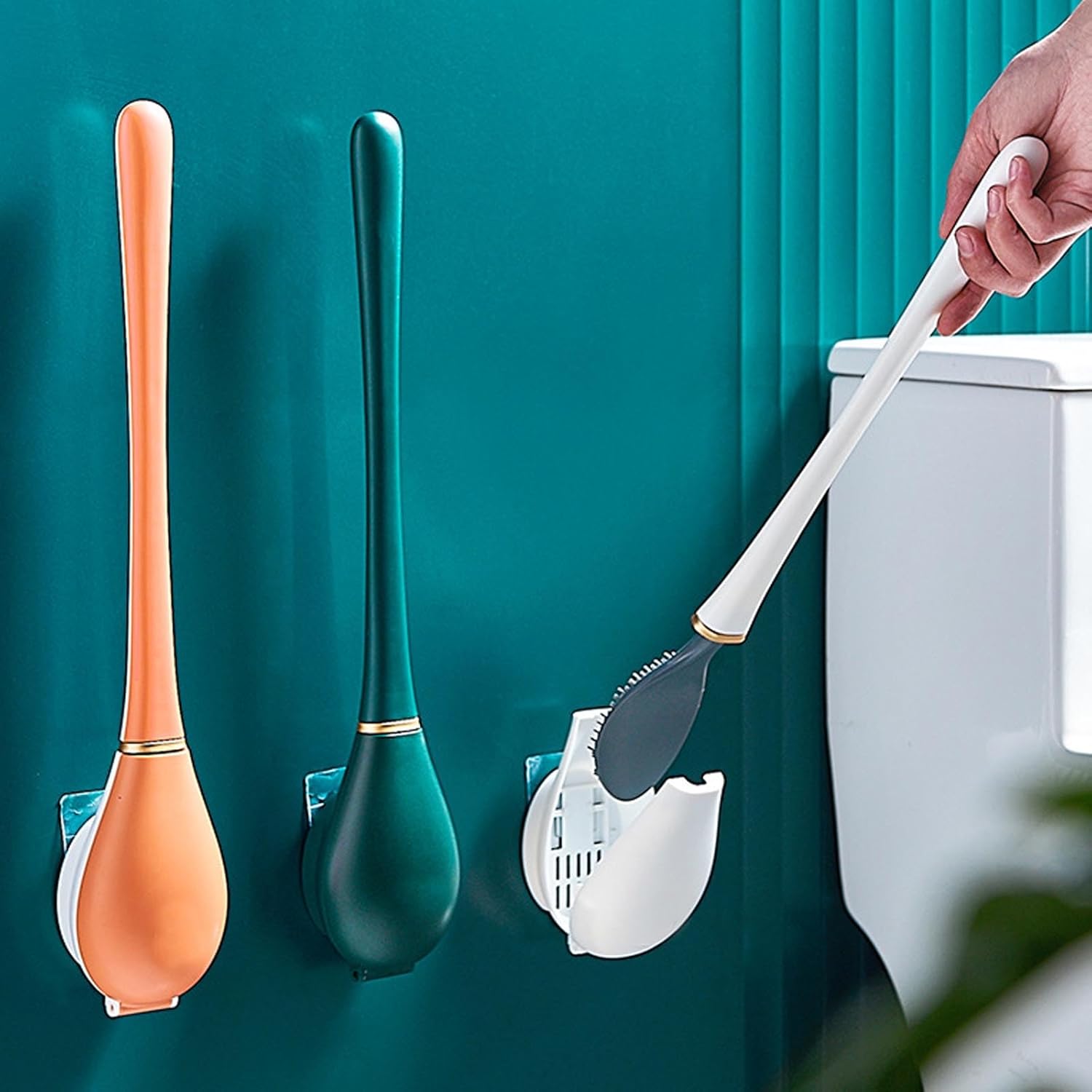 Silicone Toilet Brush and Holder Set Discreet Durable