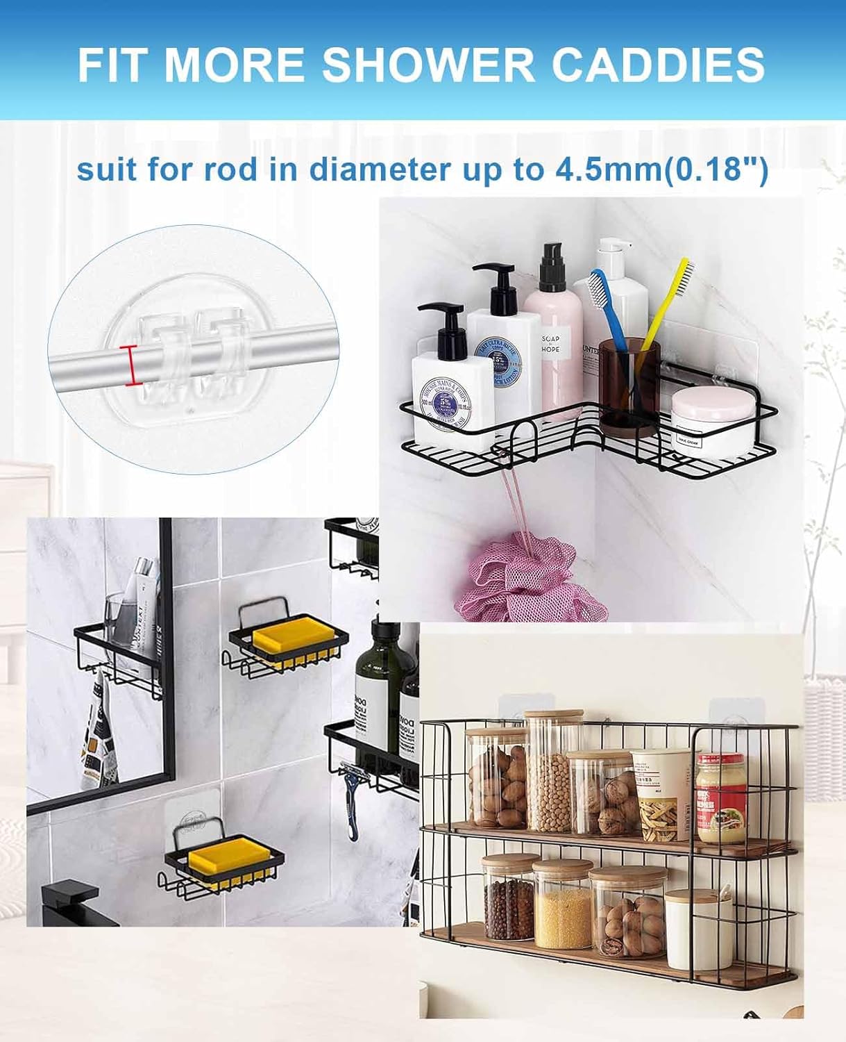 14 Pack Shower Caddy Adhesive Replacement Hooks