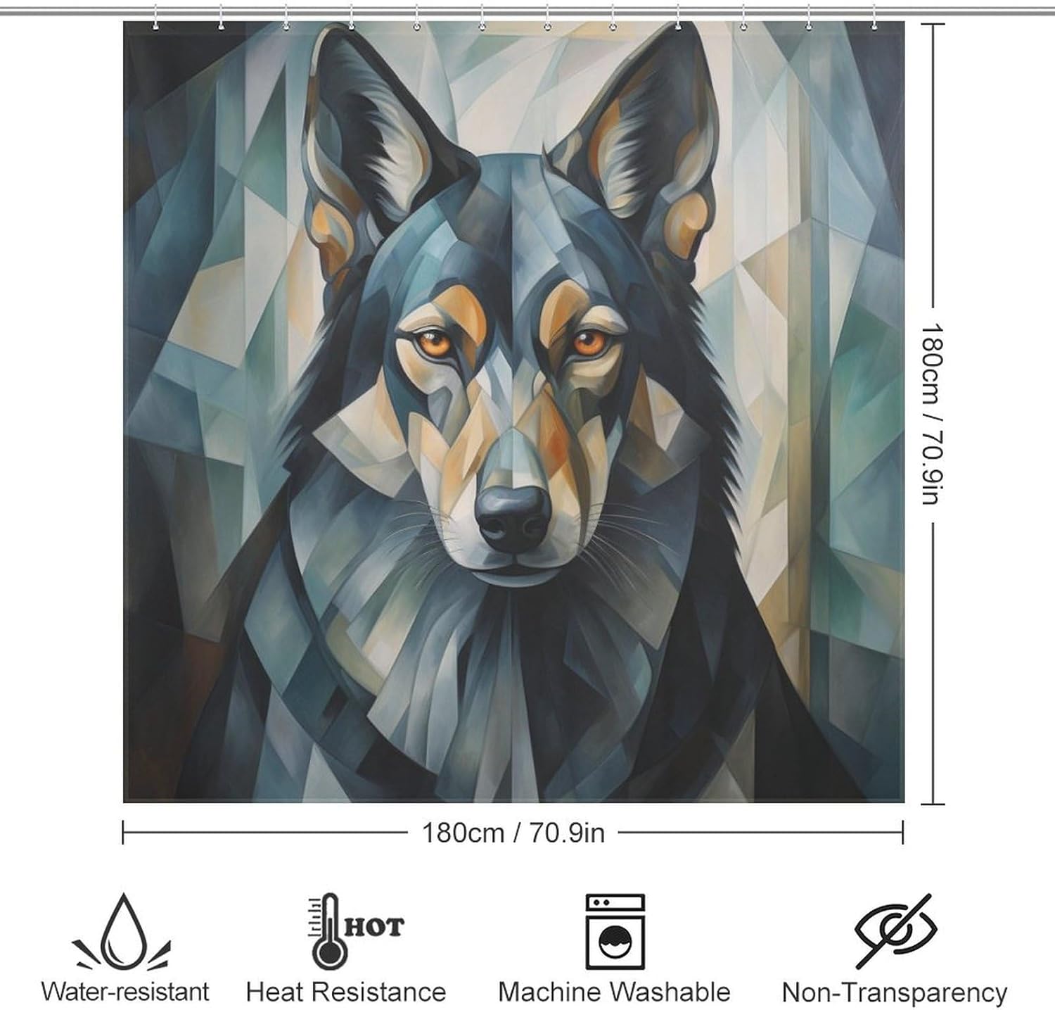 Black Dog Design Shower Curtain Set with 12 Hooks 72x72in