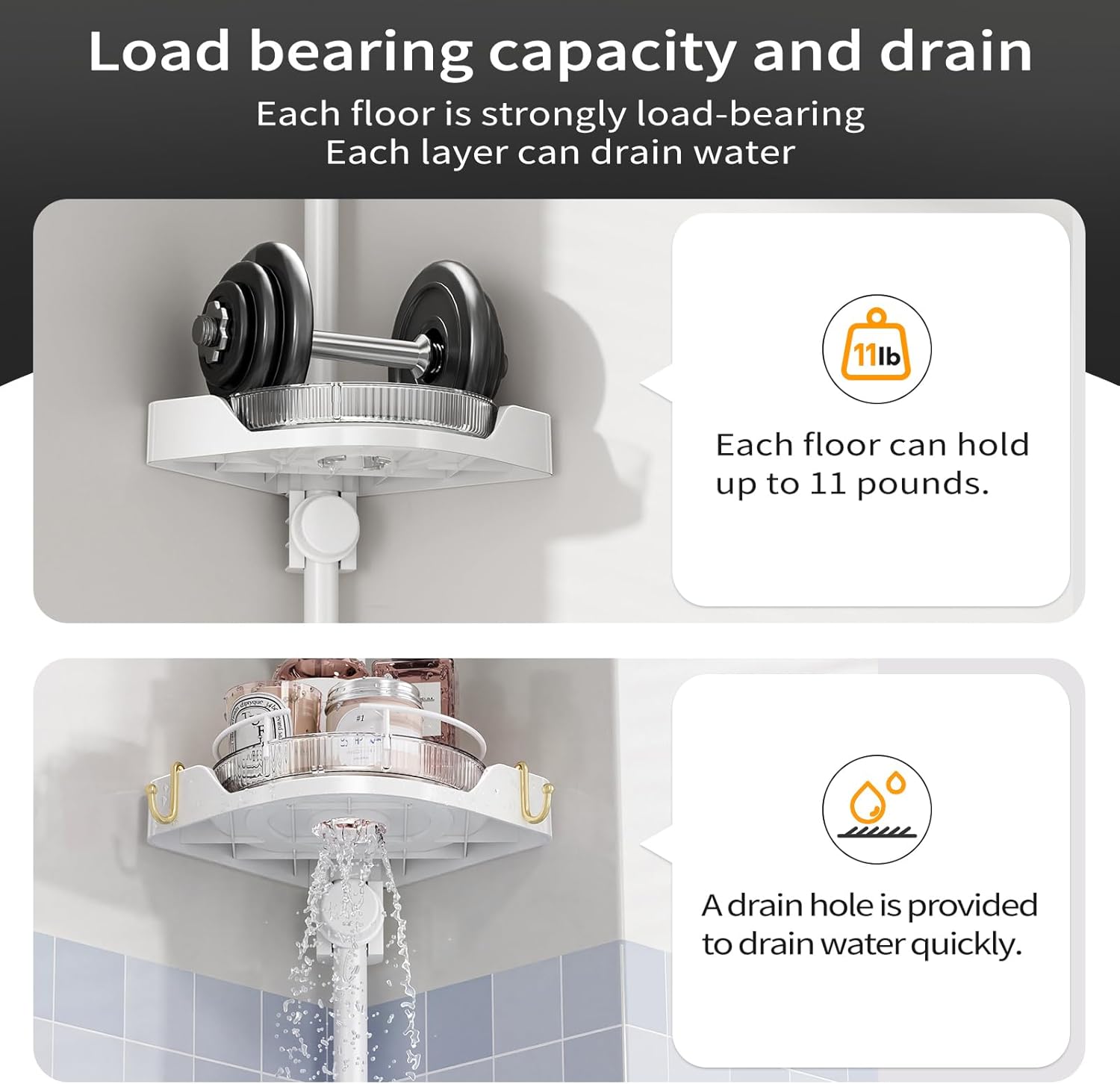 Adjustable Corner Shower Caddy with 4 L-Lazy Susan Baskets