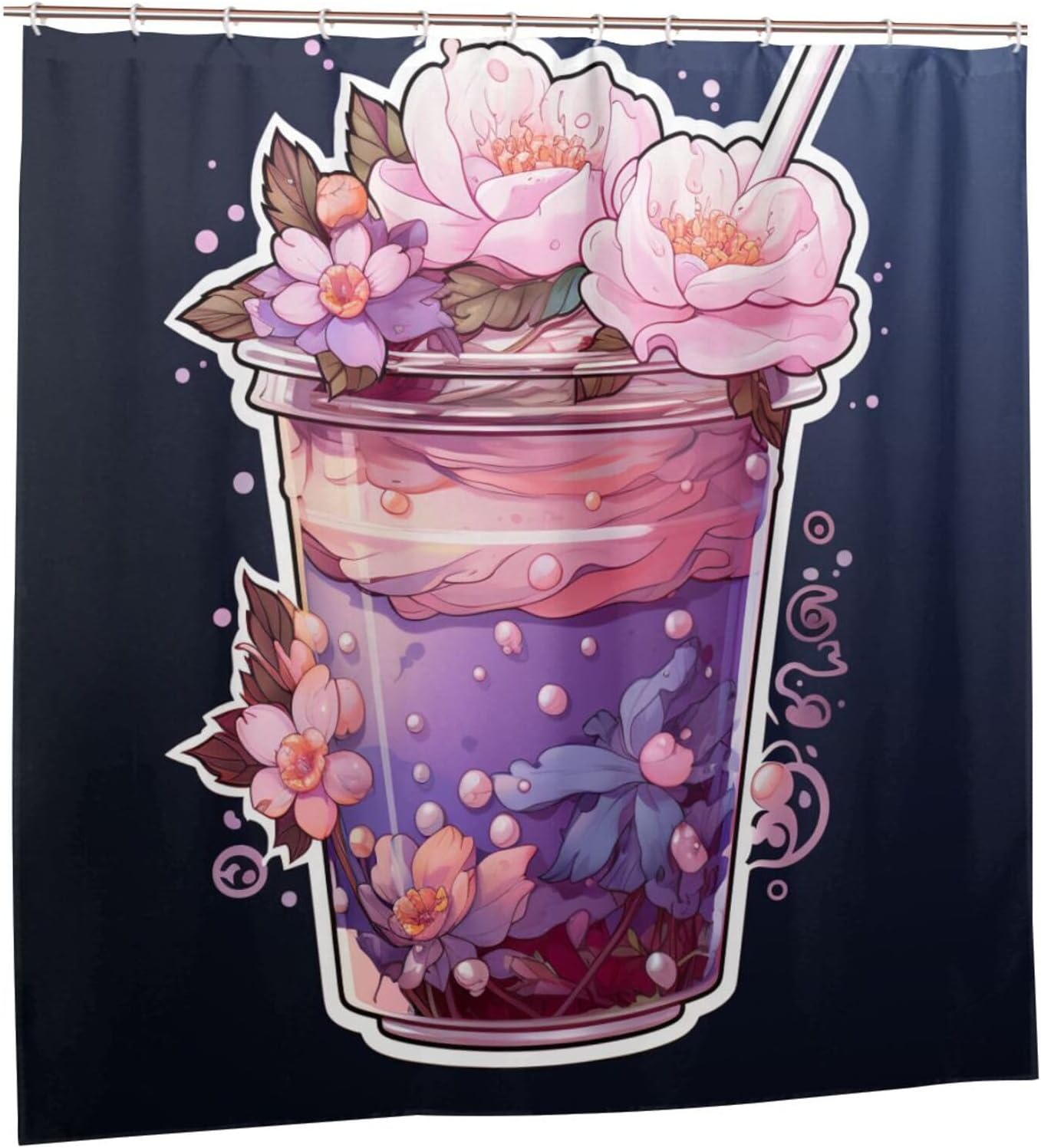 DAOWANGZUO Purple Flower Shower Curtain Set with 12 Hooks