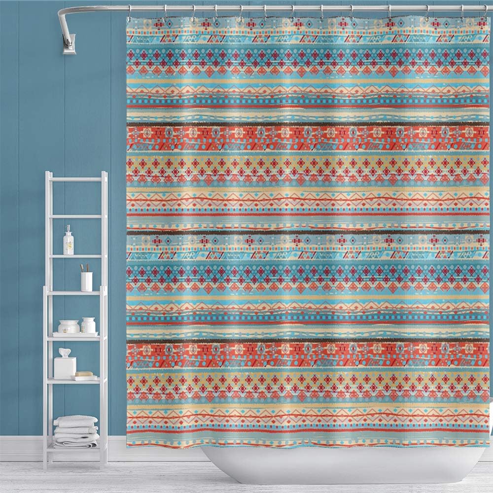 OERJU 65x72inch Boho Stripe Shower Curtain with Hooks