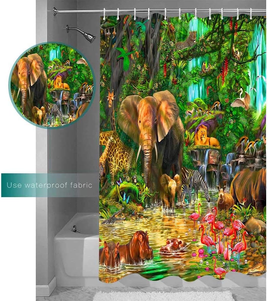 Gdmoon Jungle Animal Shower Curtain Set with 12 Hooks 60x72In 1