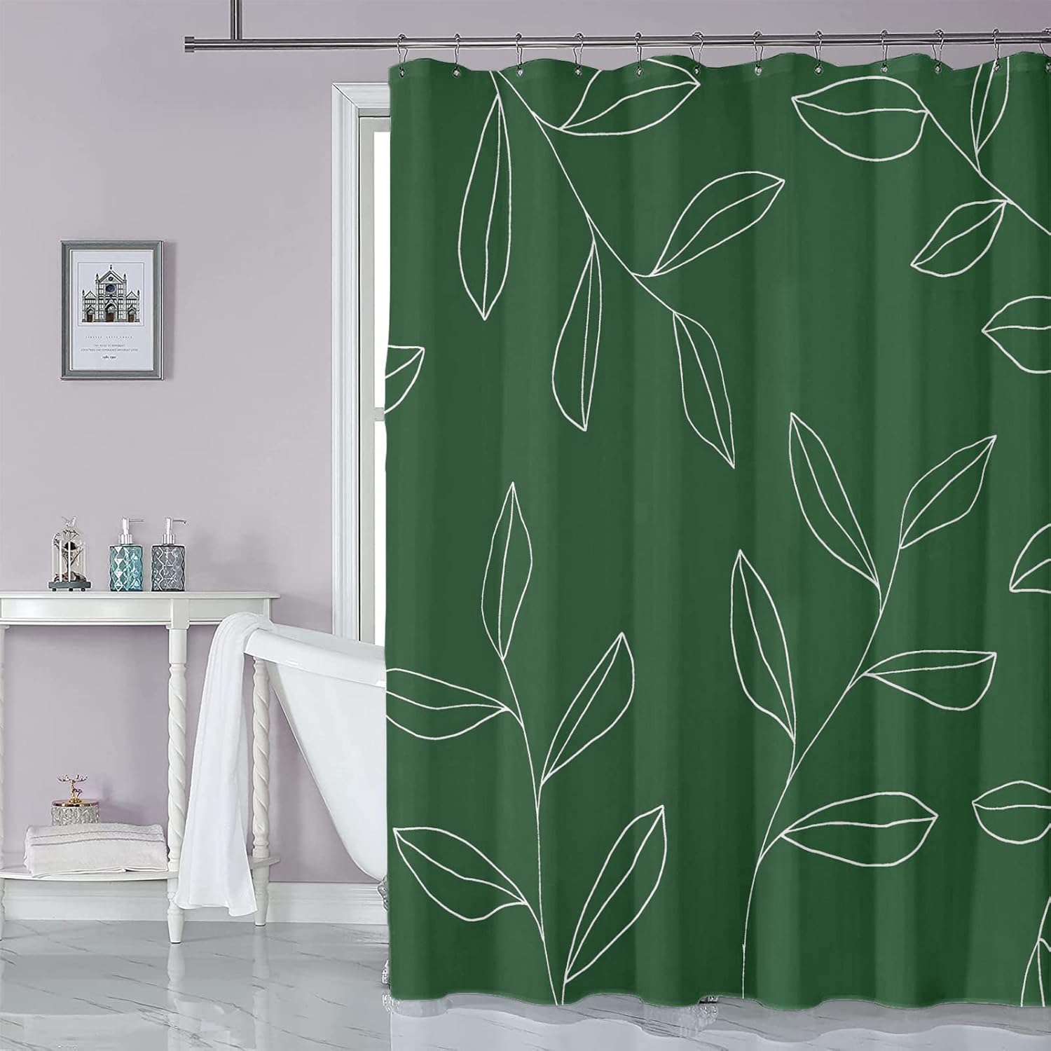 Qahing Green Plant Shower Curtain with Hooks