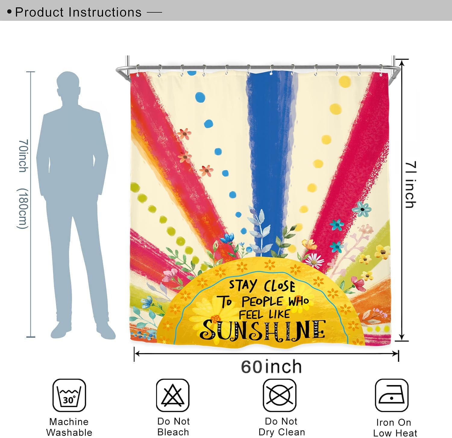 Miyotaa Vibrant Sun Kids Shower Curtain Set