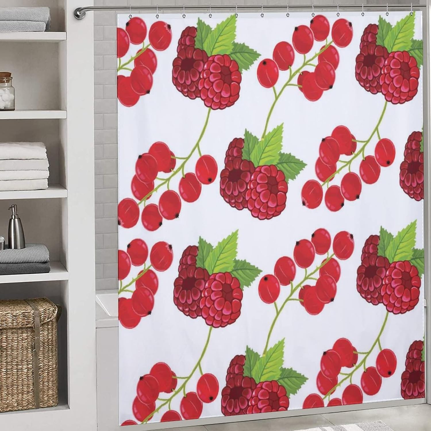 Strawberry Pattern Shower Curtain Set 72x72 Inch Waterproof