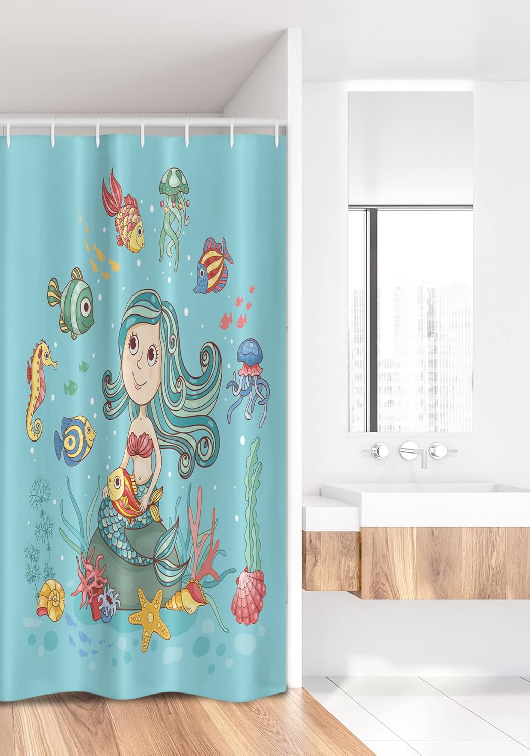 Ambesonne Underwater Mermaid Shower Curtain Set with Hooks