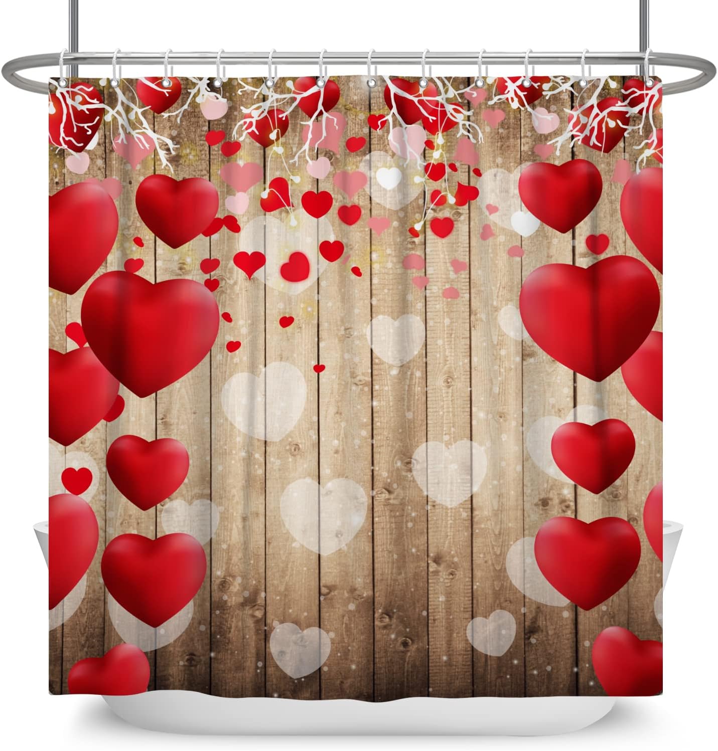 LFEEY Romantic Heart Shower Curtain Set 72x72 Inch