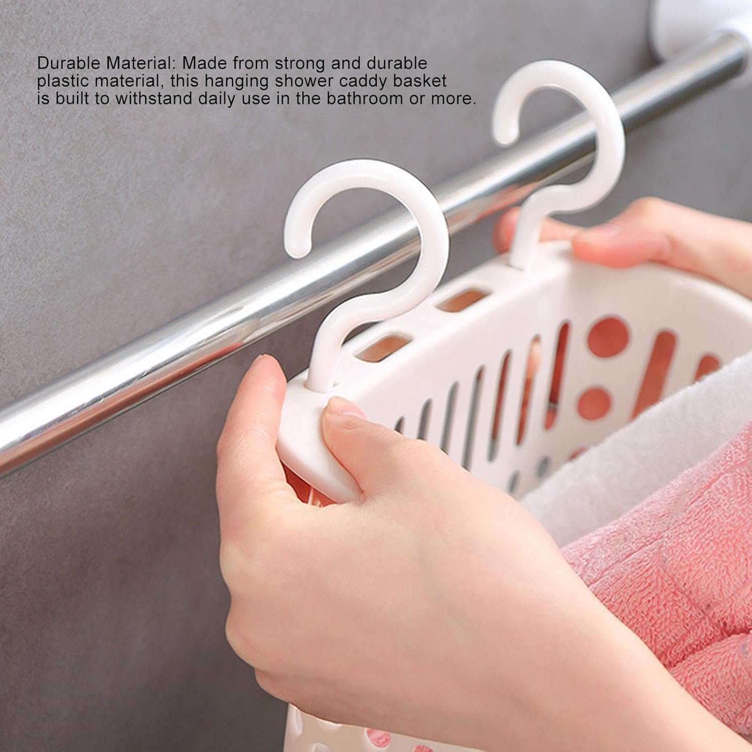 Plastic Shower Caddy with Hanging Hooks and Drainage Holes