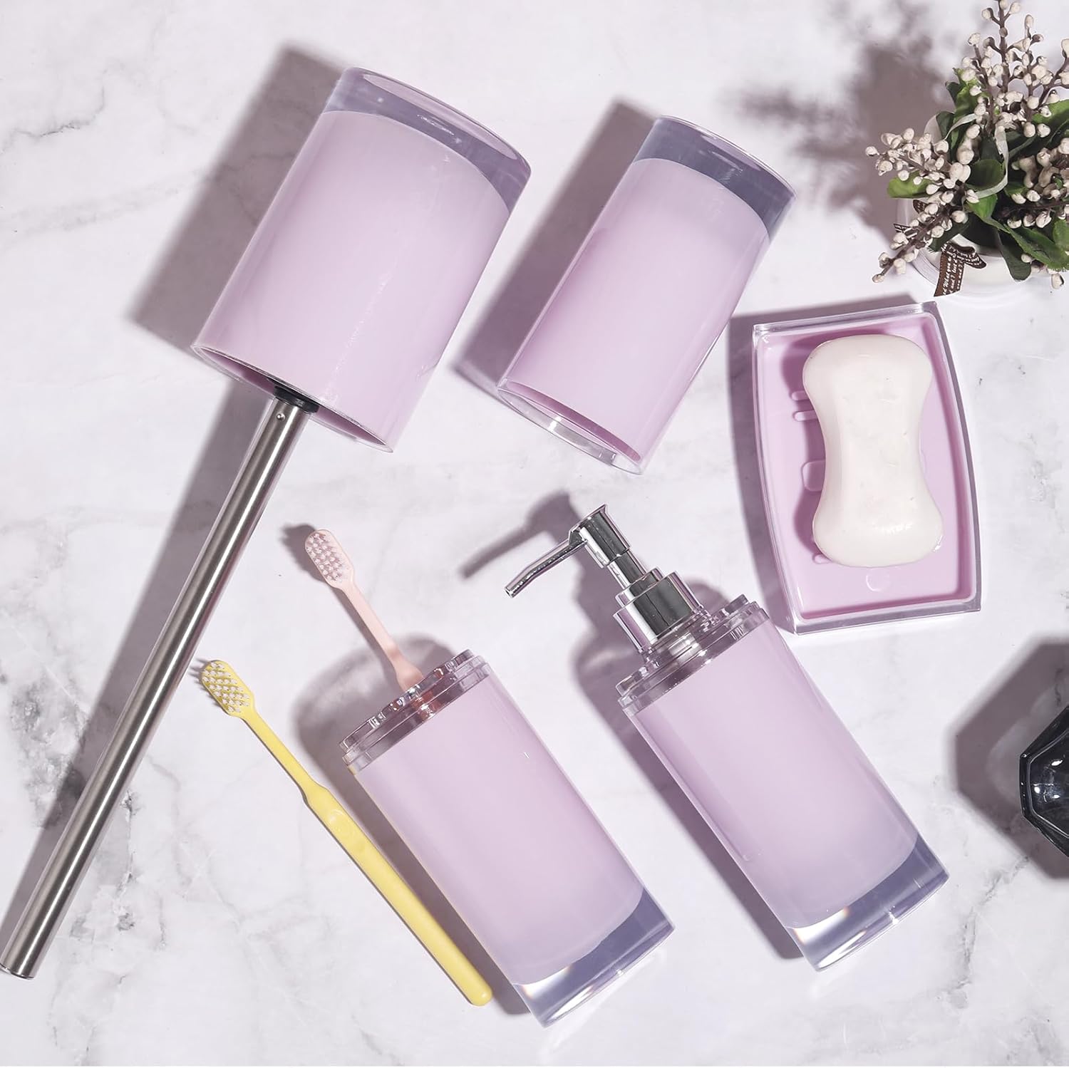 5 Pcs Purple Acrylic Bathroom Accessory Set