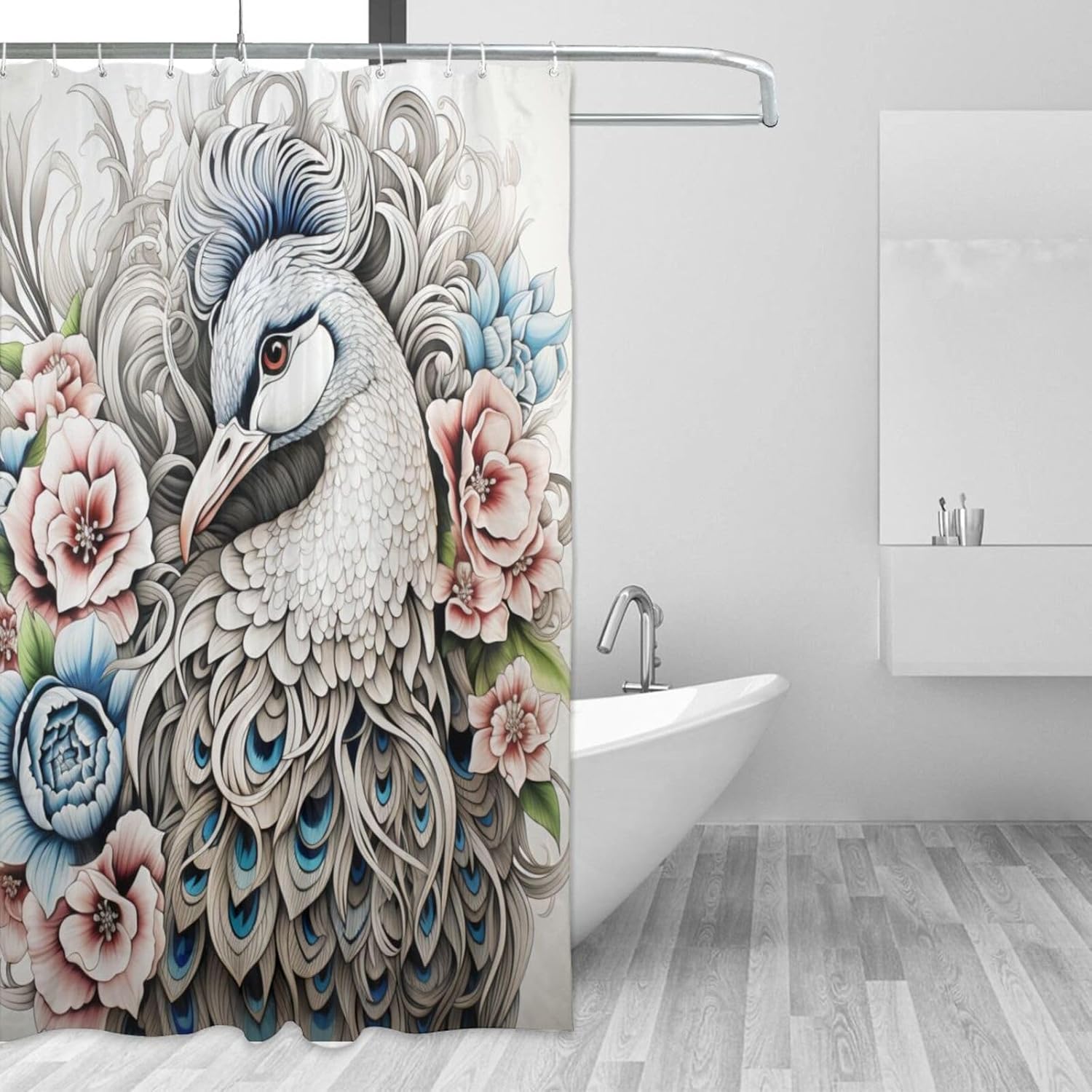 DAOWANGZUO White Peacock Shower Curtain Set