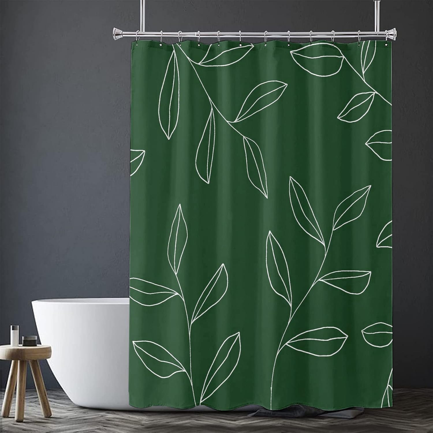 Qahing Green Plant Shower Curtain with Hooks