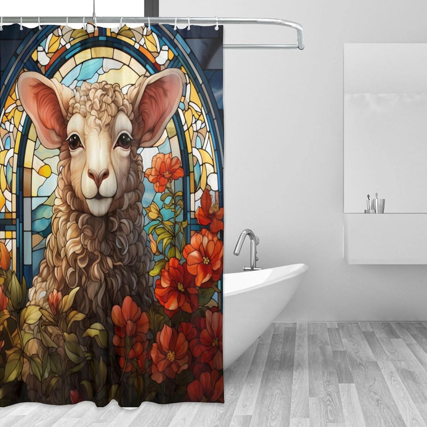 DAOWANGZUO Sheep Shower Curtain Set with 12 Hooks