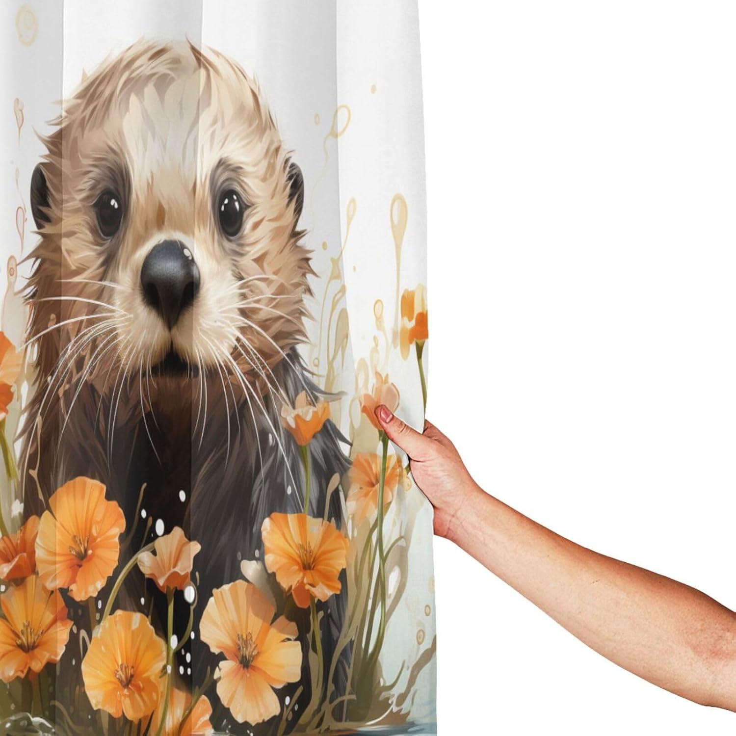 Brown Otter Shower Curtain Set with 12 Hooks 72x72in 1