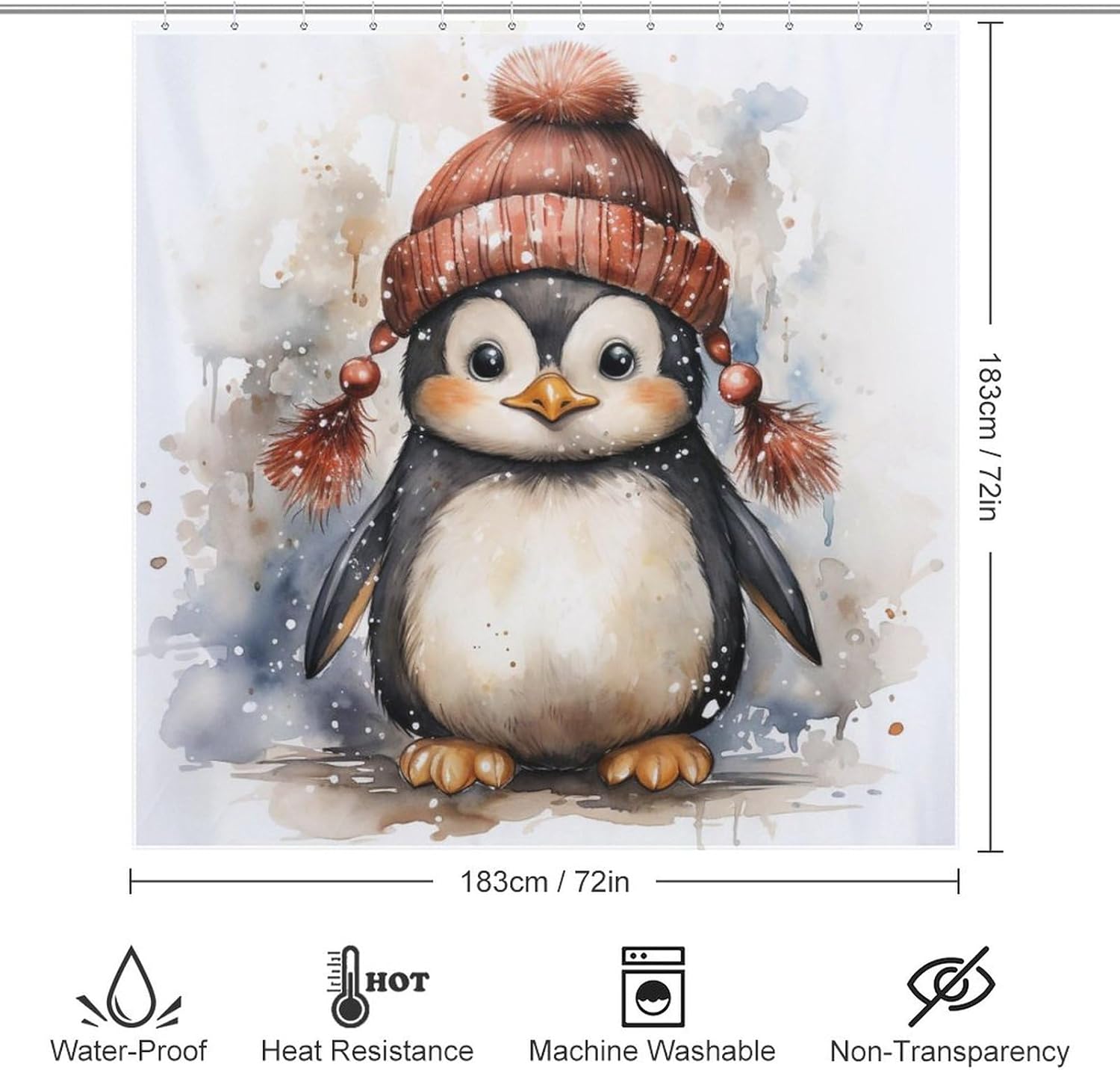 DAOWANGZUO Penguin Shower Curtain Set 72x72in with 12 Hooks