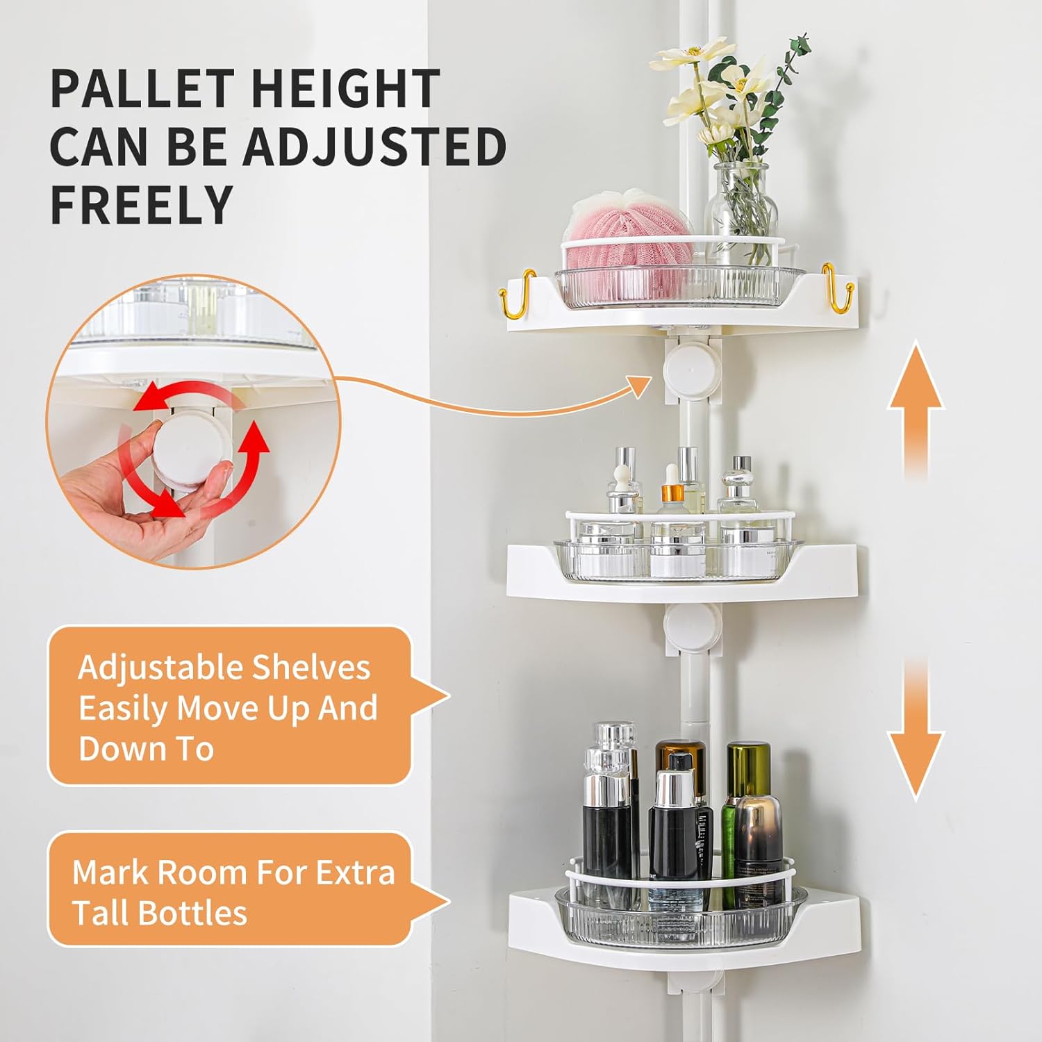 Weidace Corner Shower Caddy with 4 Tiers and Rotating Trays
