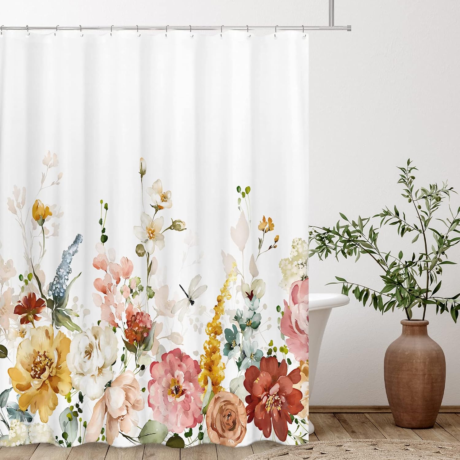 Tititex Aesthetic Blooming Floral Shower Curtain 71x71 Inch Waterproof