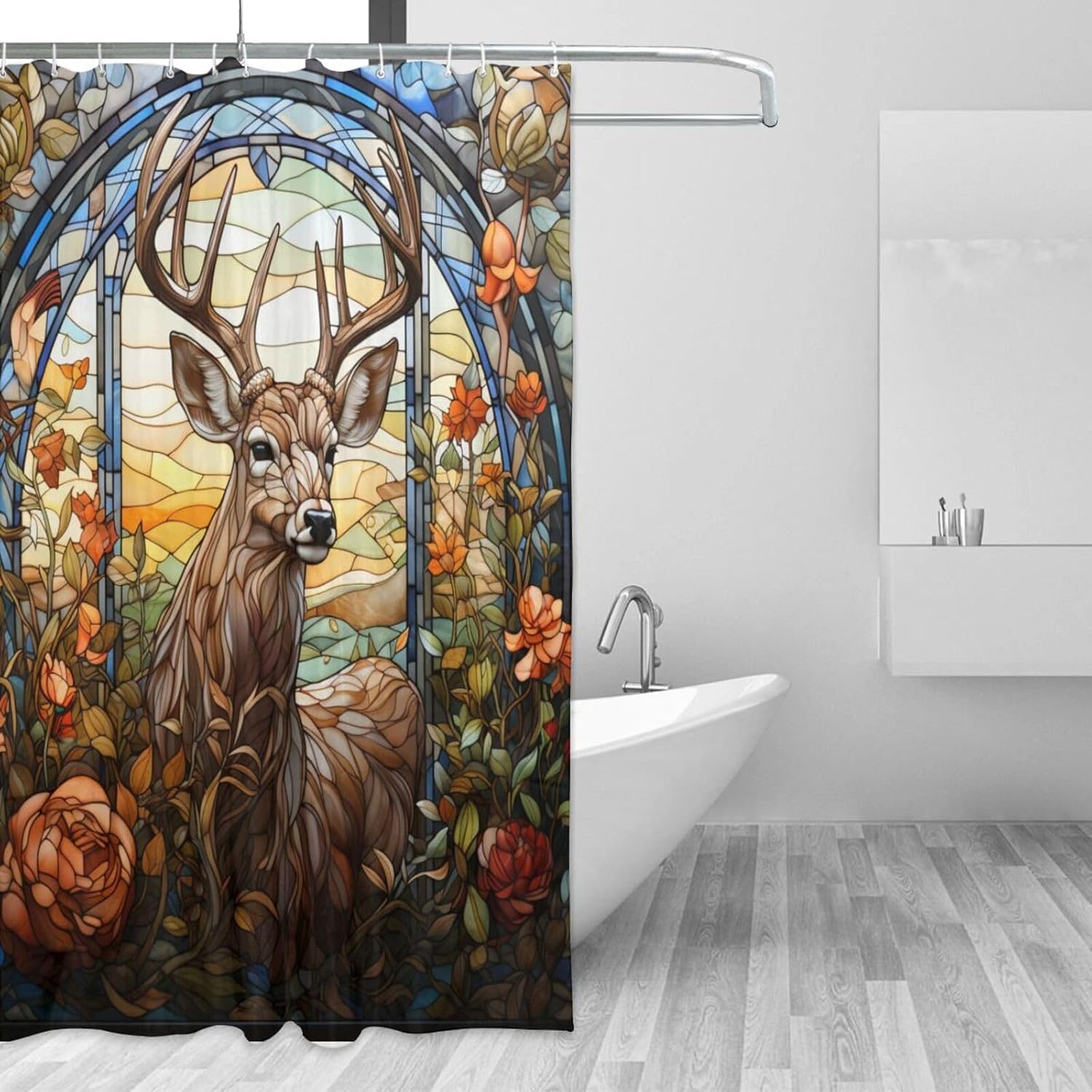 DAOWANGZUO Deer Shower Curtain Set with 12 Hooks