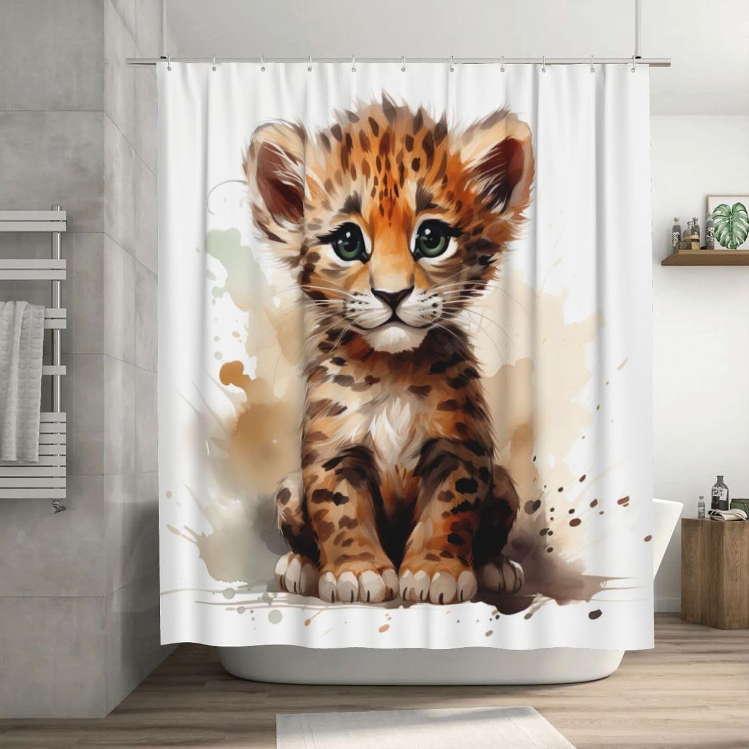 Baby Leopard Shower Curtain Set with 12 Hooks 72x72in