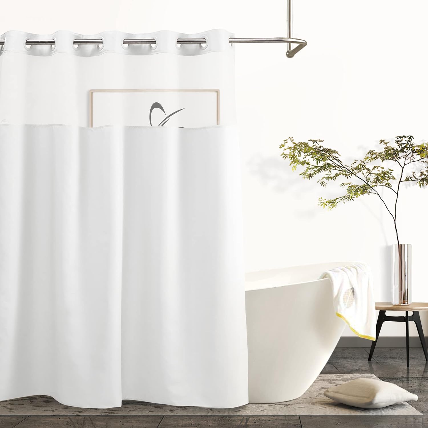 Modern Hotel Grade Shower Curtain Set with Snap In Liner