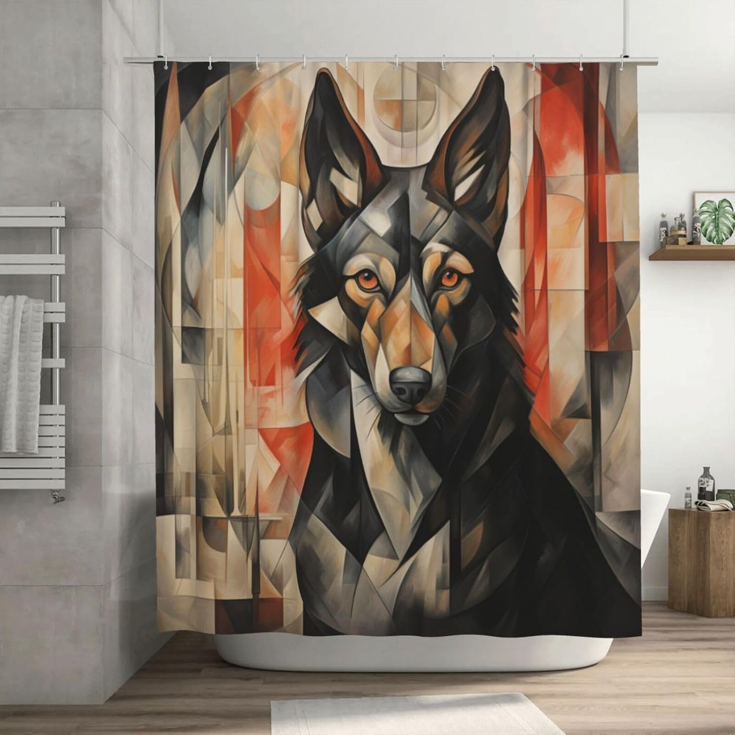 Black Dog Shower Curtain Set with 12 Hooks