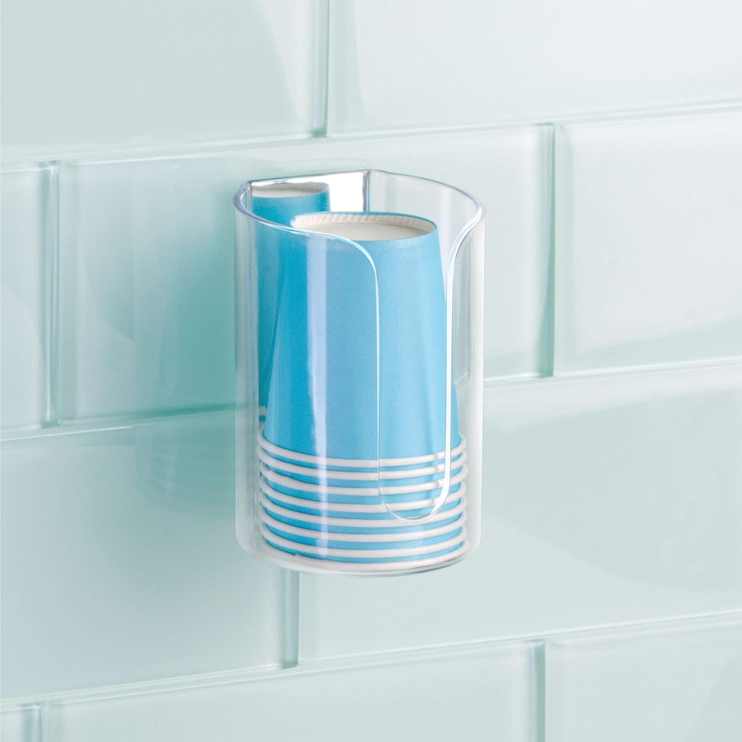 InterDesign iDesign AFFIXX Plastic Adhesive Cup Dispenser for Bathroom